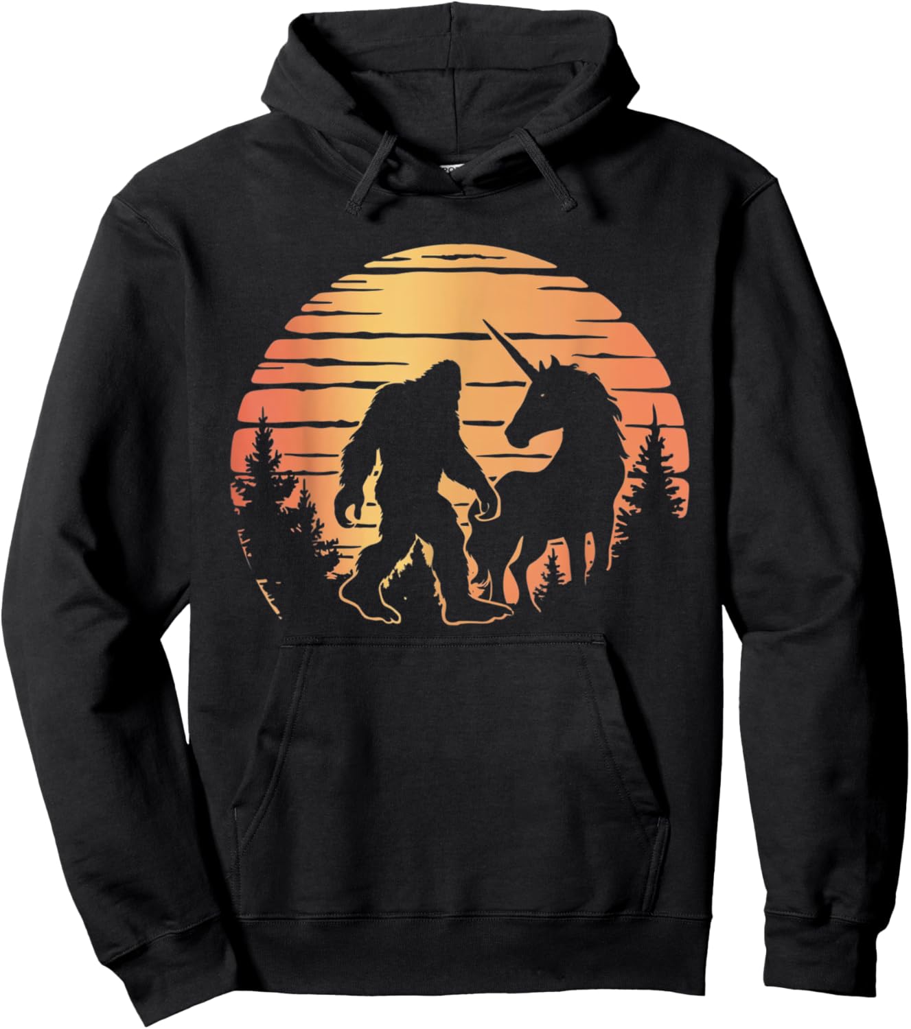 Bigfoot And Unicorn Women And Kids! Retro Sasquatch Hoodie - Hoodie | Black