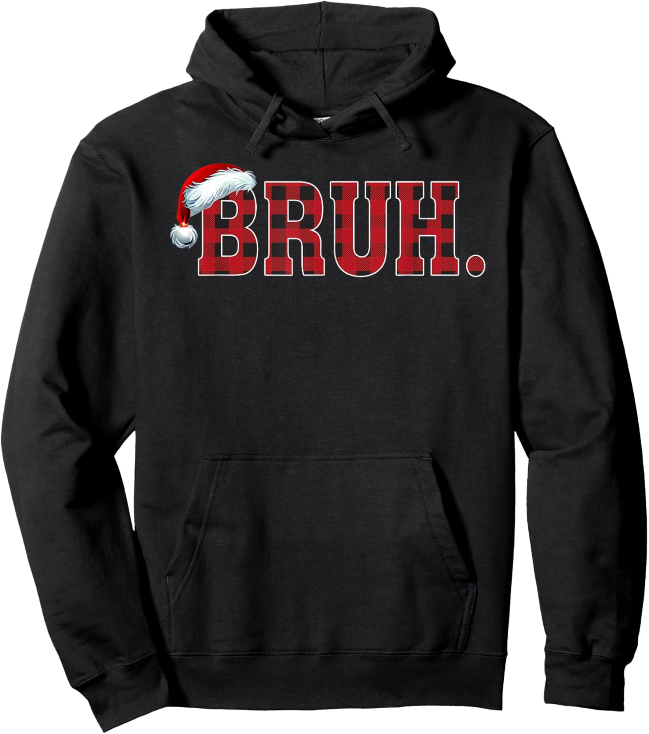 Bruh Funny Christmas Plaid Teens Boys Kids Xmas Pajamas Hoodie - Hoodie | Black
