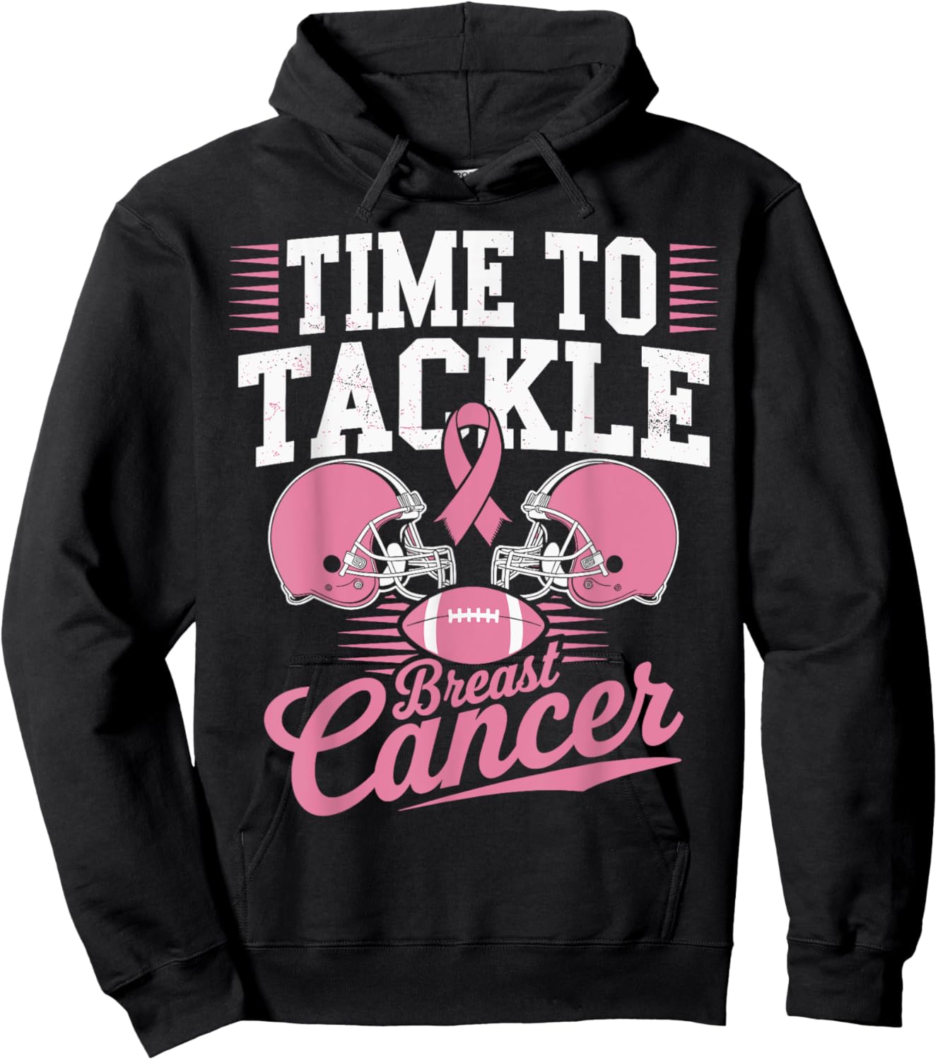 Pink Football Helmet Ribbon, Time to Tackle Breast Cancer Hoodie - Hoodie | Black
