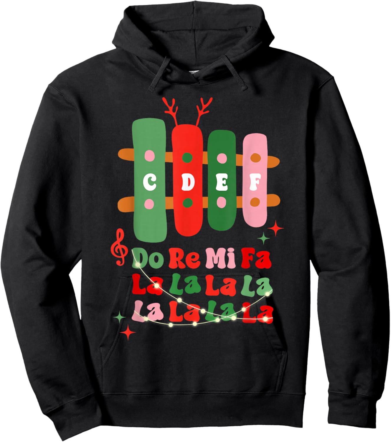 Groovy CDEF Do Re Mi Fa La La La La Music Teacher Christmas Hoodie - Hoodie | Black