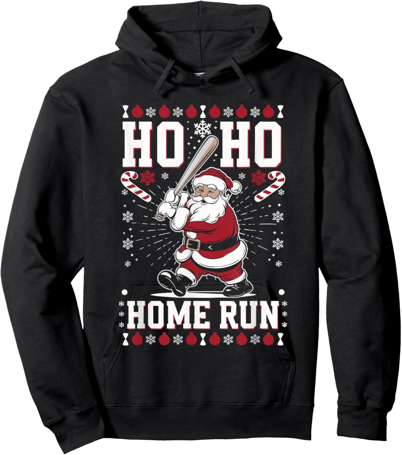 Christmas Santa Baseball Home Run Ho Ho Home Run , -Adults, -Kids, Black, Small, Short Sleeve Hoodie - Hoodie | Black
