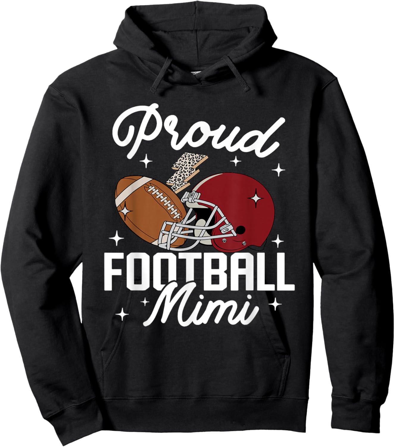 Proud Football Mimi Grandma Leopard American Football Family Hoodie - Hoodie | Black