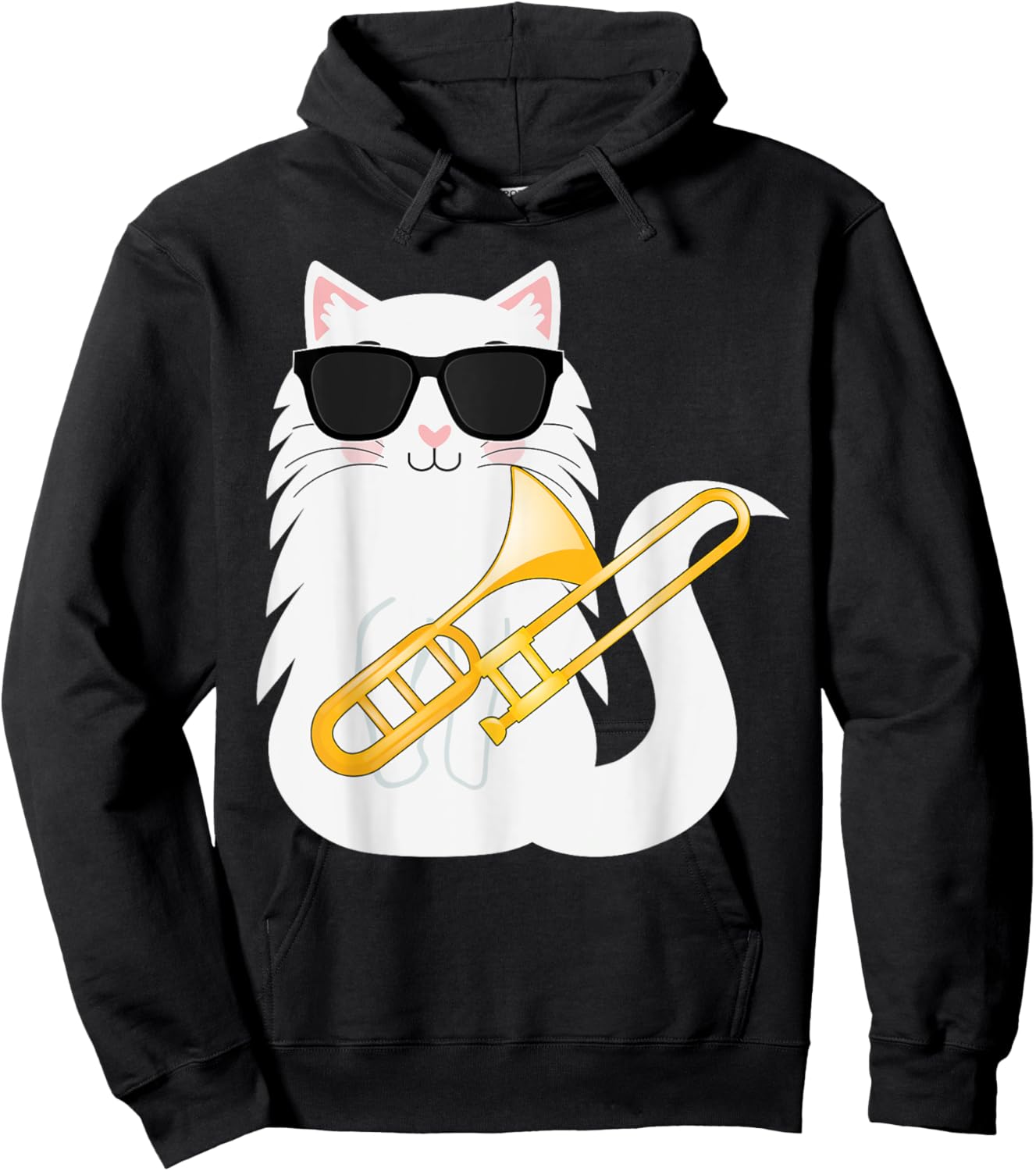 Funny Cat Wearing Sunglasses Playing Trombone Hoodie - Hoodie | Black