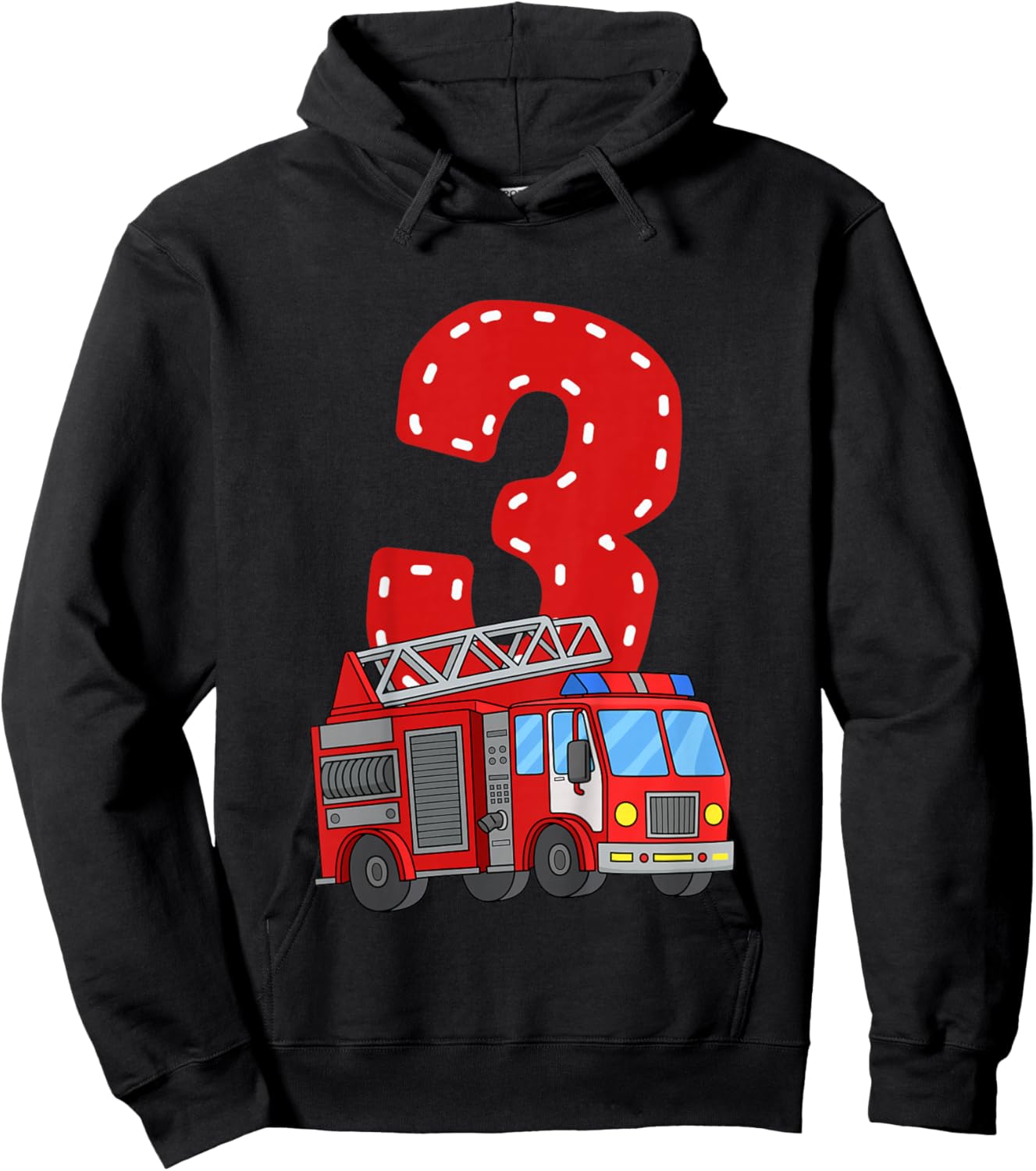 Kids Kids Fire Truck 3rd Birthday Party Toddler Boy 3 Year Old Hoodie - Hoodie | Black