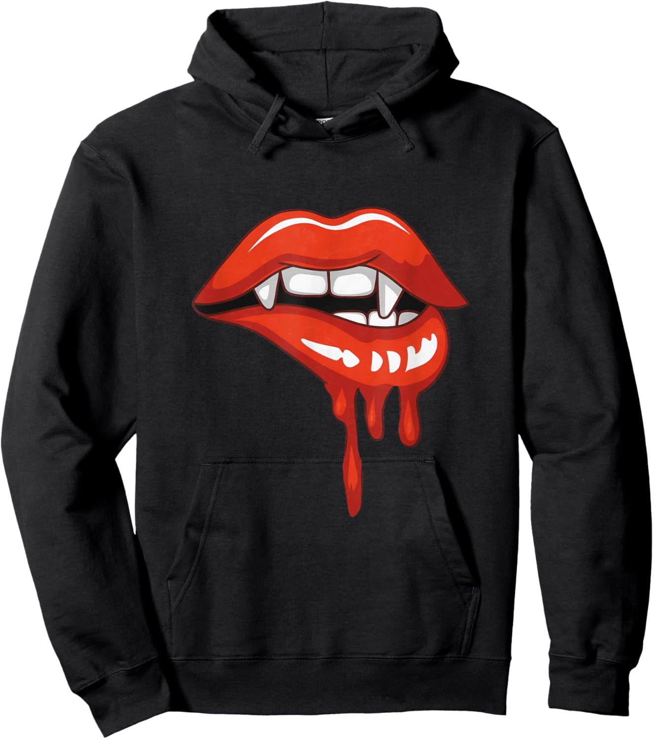 Red Lips Vampire Fangs Teeth Bite Dracula Halloween Hoodie - Hoodie | Black
