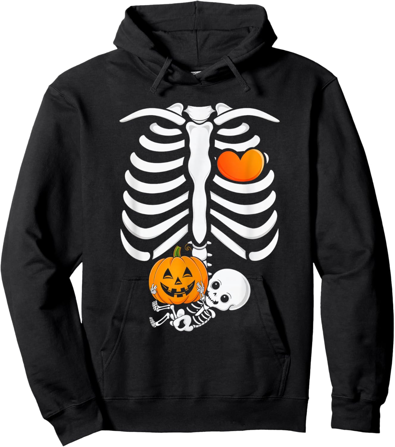 Pregnant Skeleton Halloween Mommy Baby Announcement Hoodie - Hoodie | Black