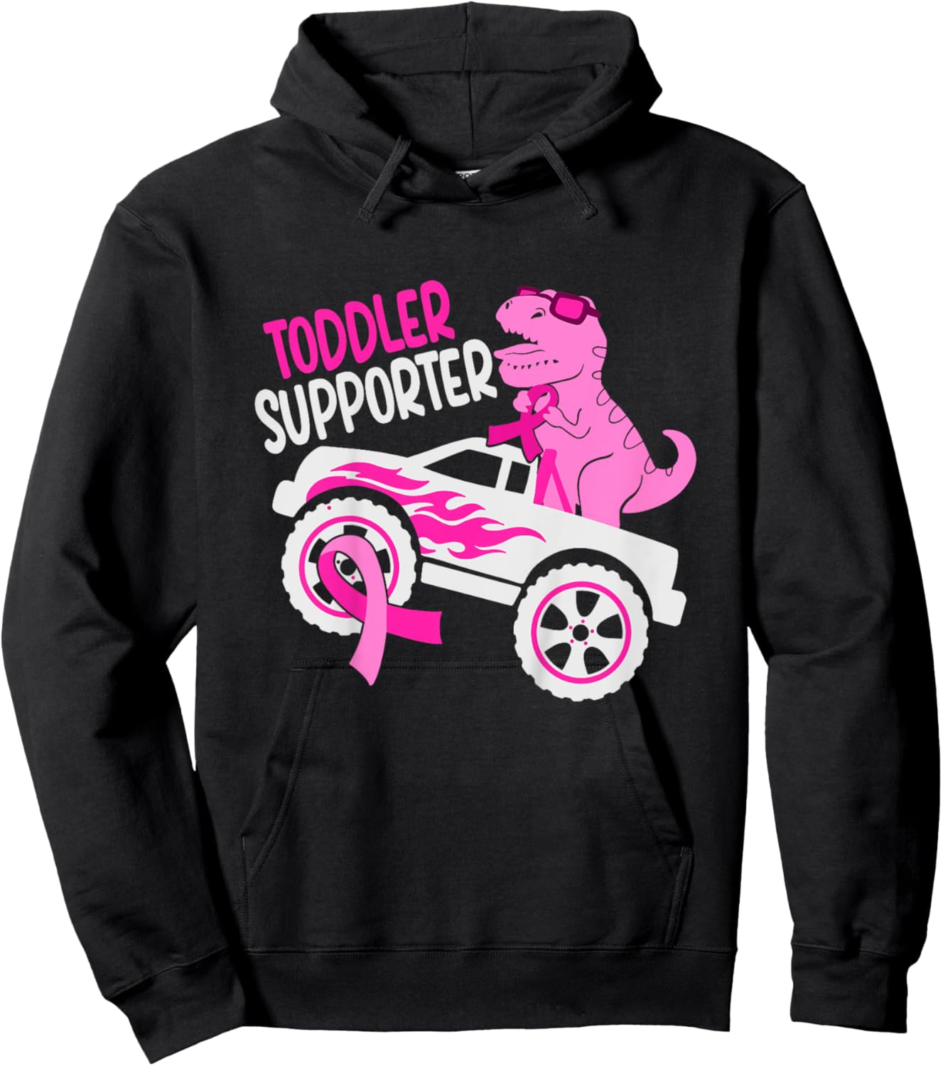 Kids Toddler Supporter T-Rex Kids Breast Cancer Awareness Boys Hoodie - Hoodie | Black