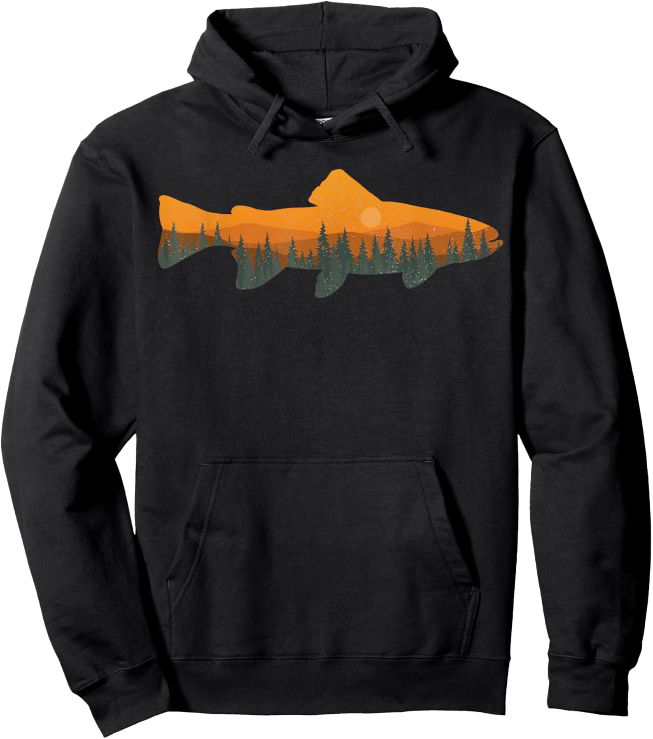 Retro Forest Nature Wildlife Funny Trout Fishing Hoodie - Hoodie | Black