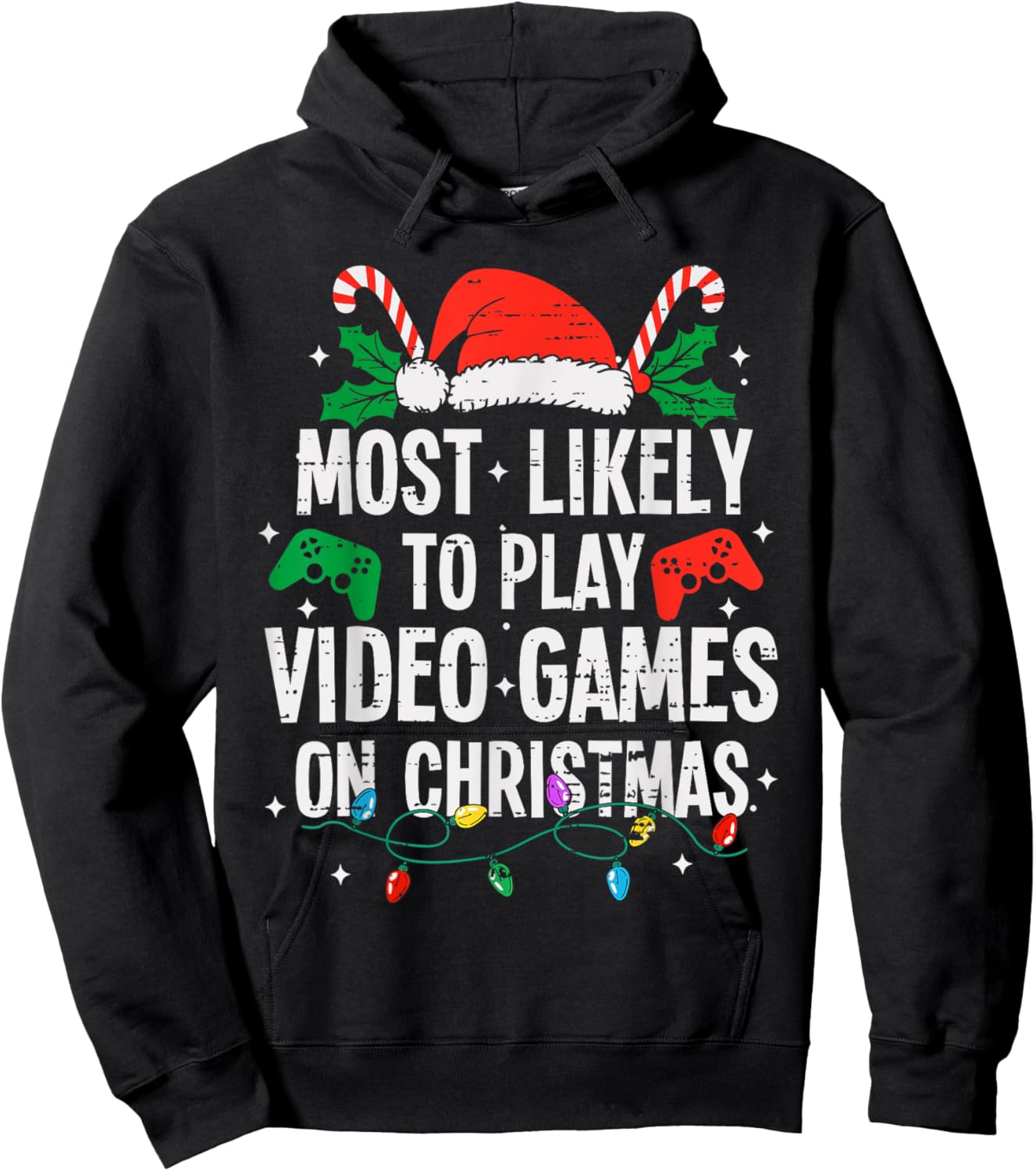 Funny Most Likely Family Christmas Pajama Outfit - -Family Christmas Video Game - Black, Small Hoodie - Hoodie | Black
