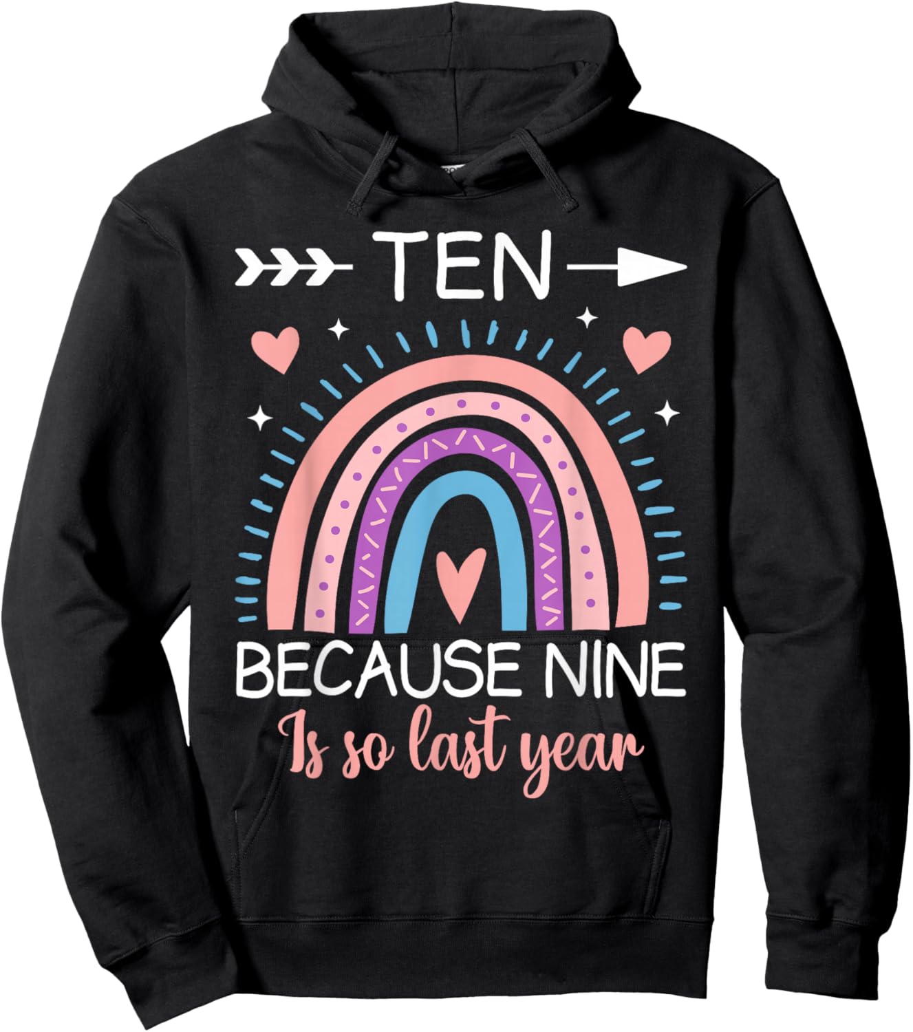 10th Birthday Shirt Girls Boys 10yr 10 Year Old Ten Rainbow Hoodie - Hoodie | Black