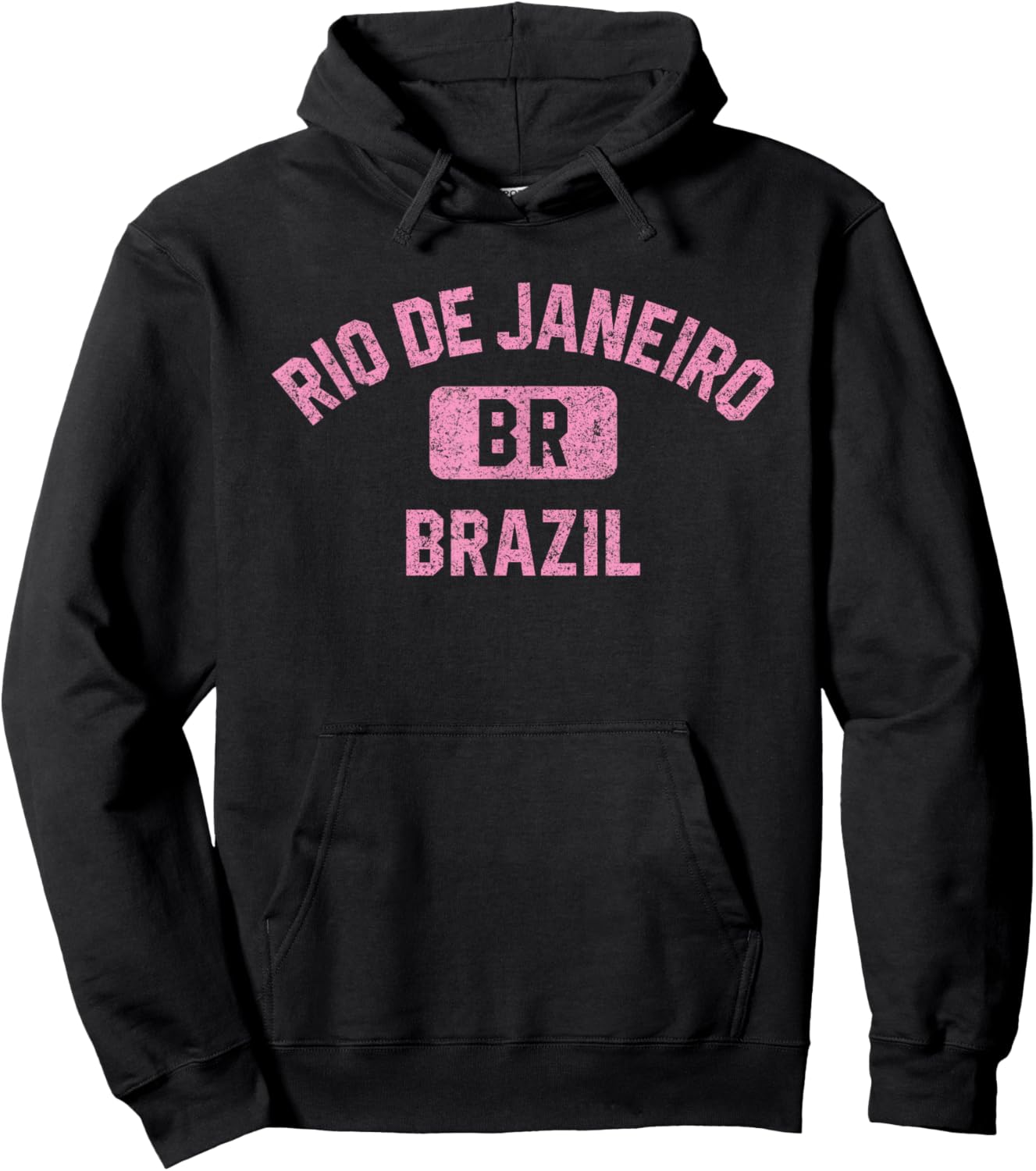 Rio de Janeiro Brazil Gym Style Distressed Pink Print Hoodie - Hoodie | Black