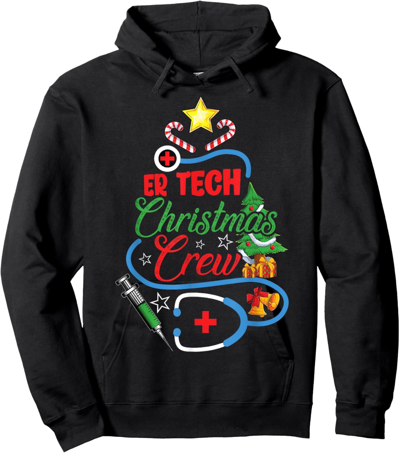 ER Tech Christmas Crew Emergency Room Nurse Xmas Christmas Hoodie - Hoodie | Black