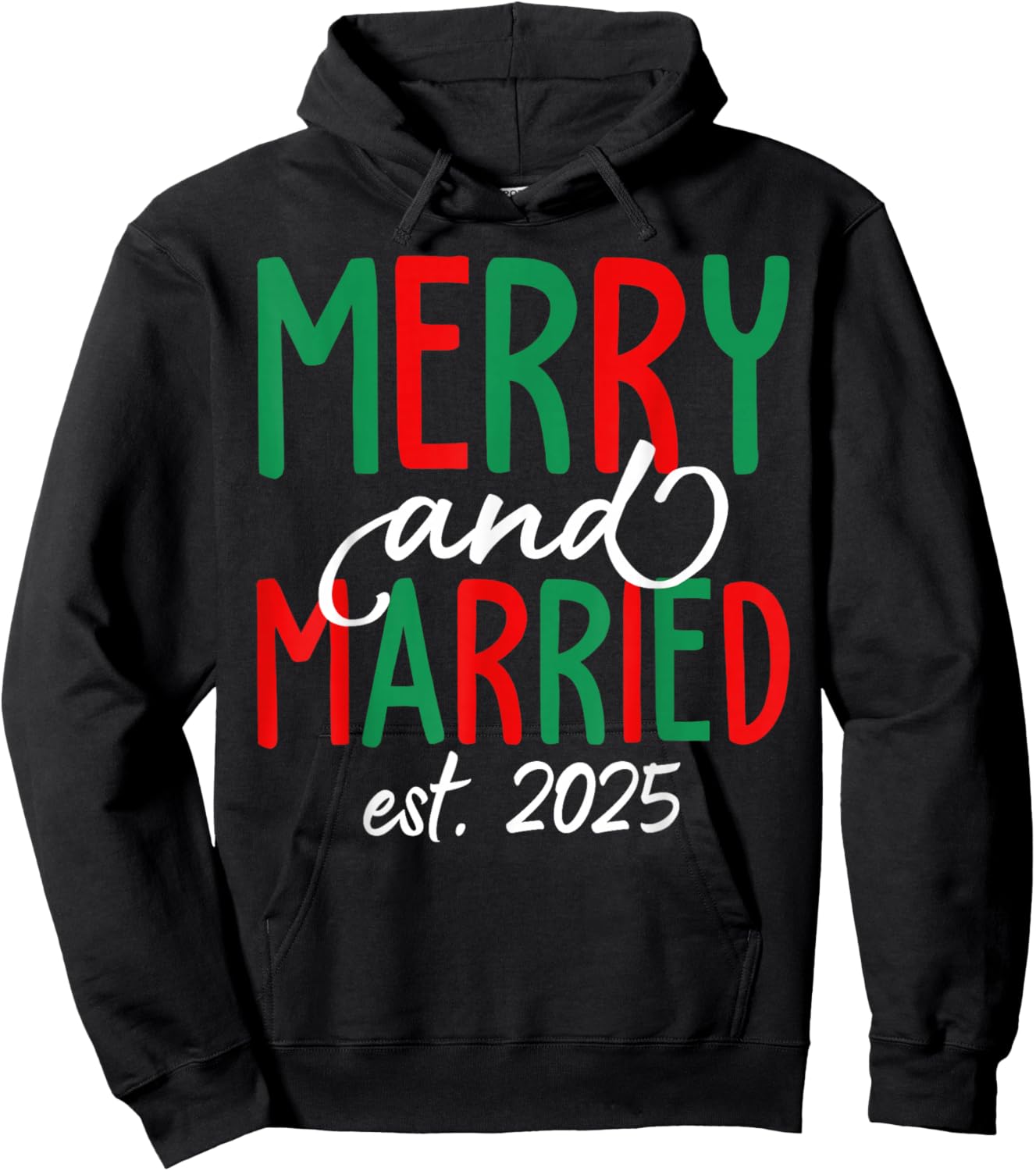 Merry And Married 2025 Xmas Christmas Couples Matching Hoodie - Hoodie | Black