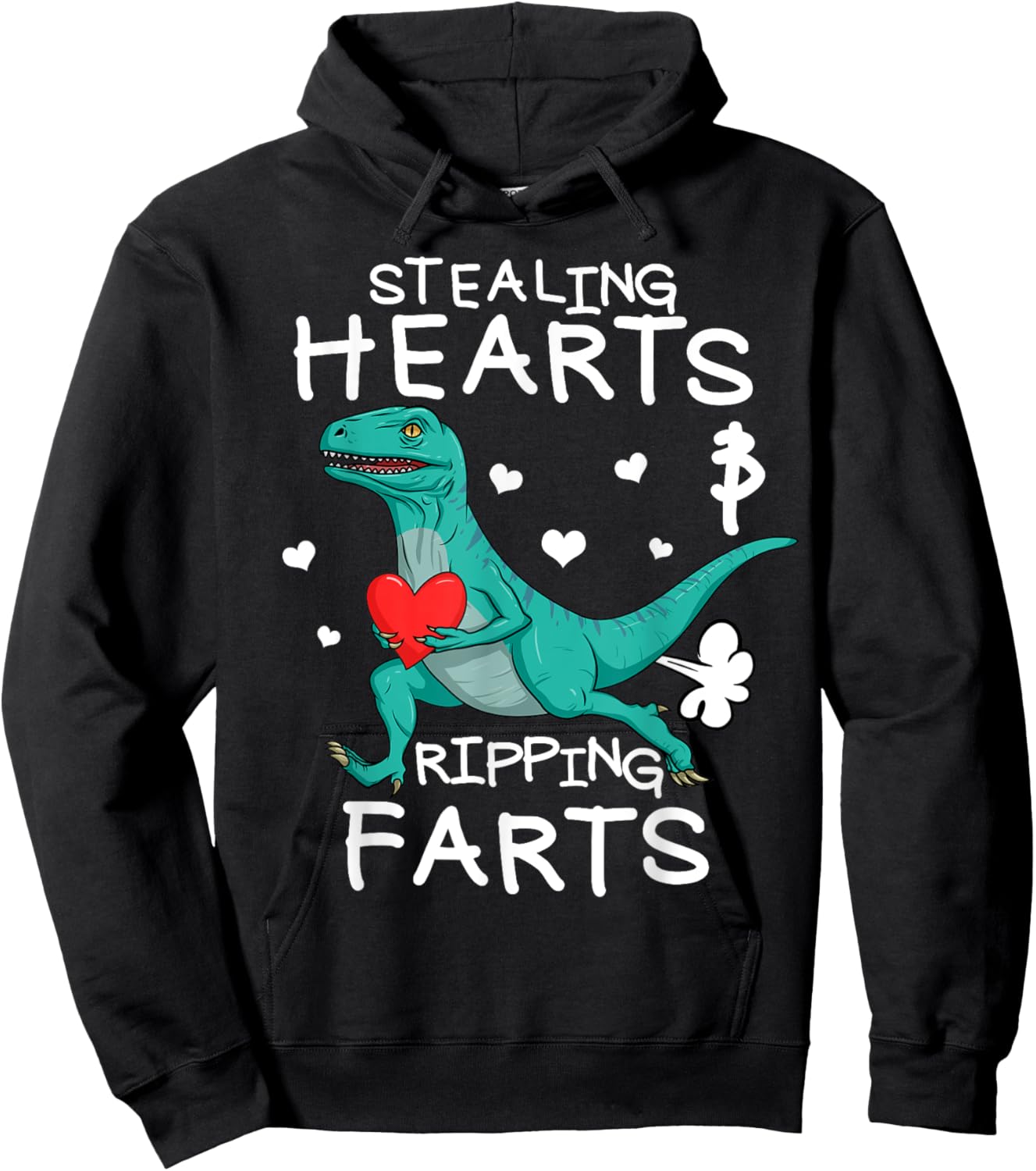 Stealing Hearts And Ripping Farts Boys Valentine Raptor Hoodie - Hoodie | Black