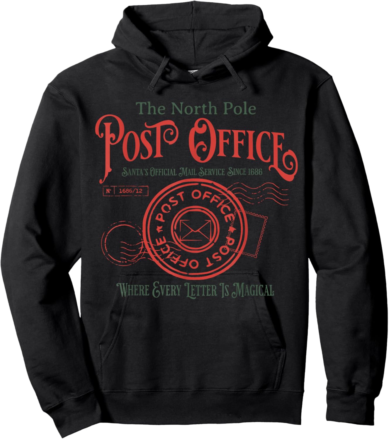 Vintage Retro North Pole Post Office Santa Claus Christmas Hoodie - Hoodie | Black