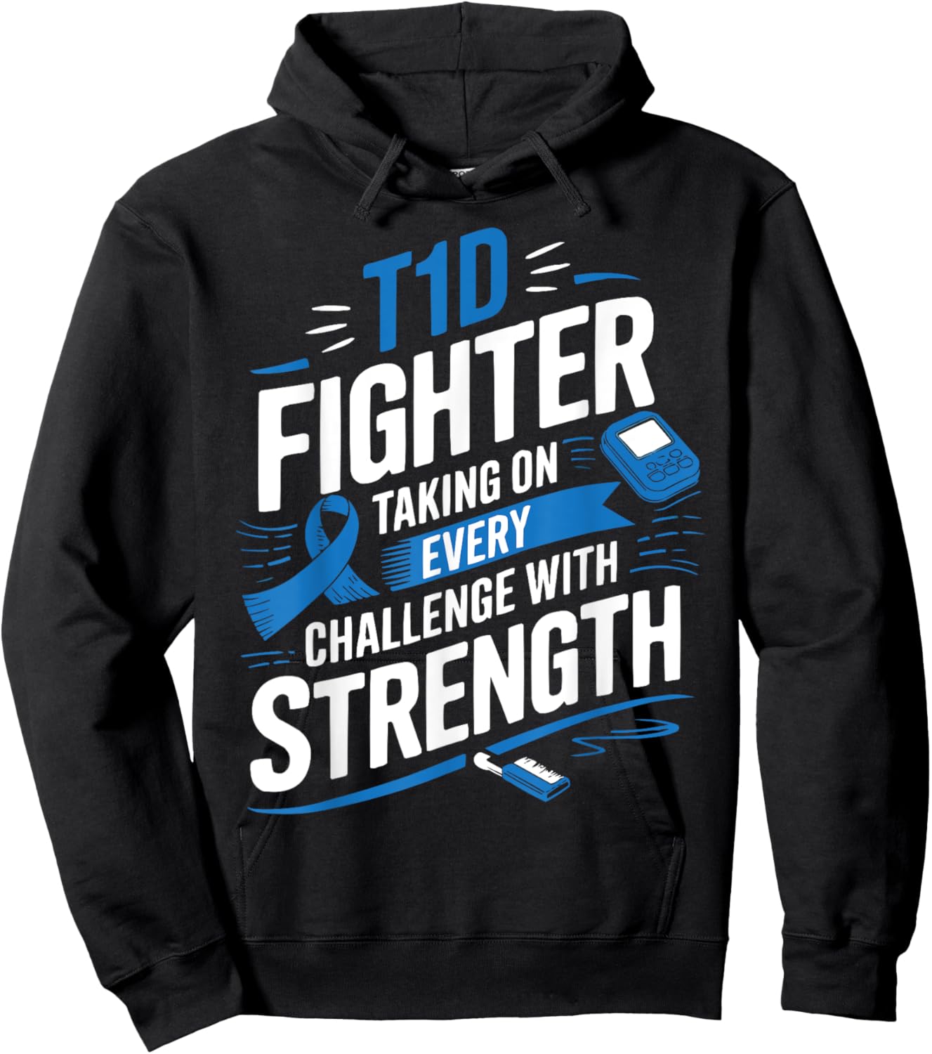 T1D Warrior Insulin Diabetic Type 1 Diabetes Awareness Hoodie - Hoodie | Black