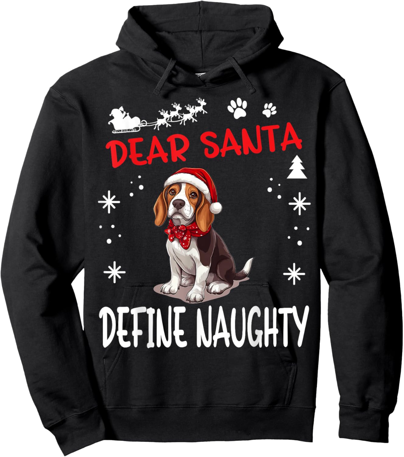 Cute Beagle dog Dog Christmas Dear Santa Define Naughty Hoodie - Hoodie | Black