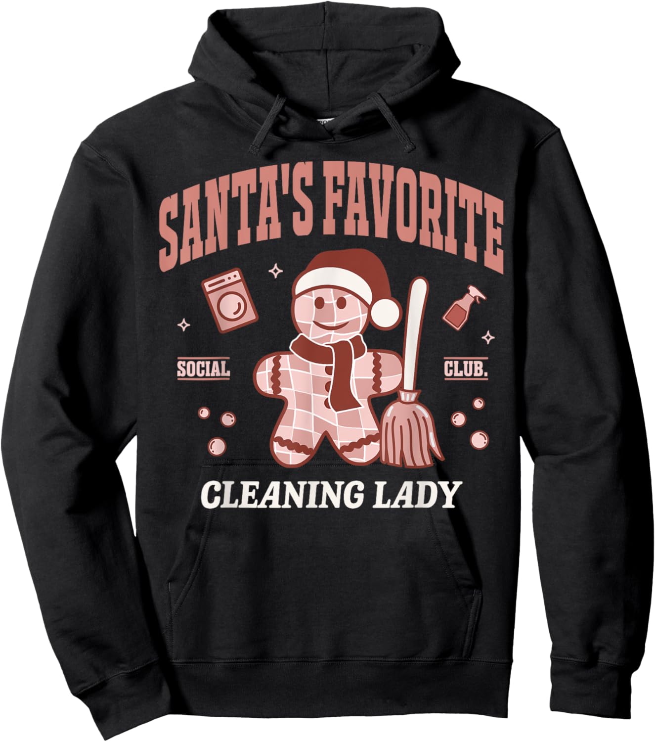 Santa's Favorite Cleaning Lady Christmas Retro Housekeeper Hoodie - Hoodie | Black