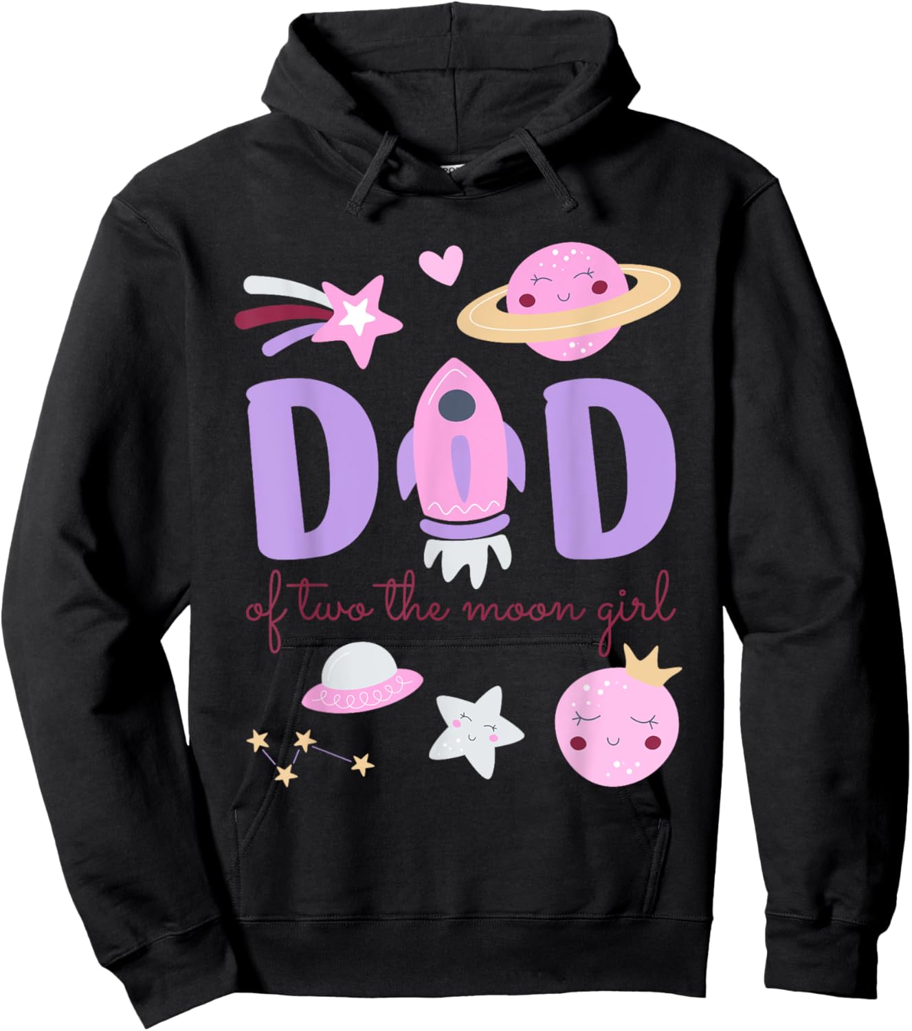 Dad of Two The Moon Girl Cosmos Stars Space 2nd Birthday Hoodie - Hoodie | Black
