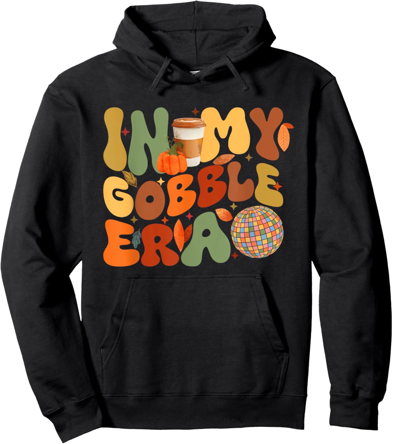 In My Gobble Era Groovy Thanksgiving Pumpkin Boys Girls Kids Hoodie - Hoodie | Black