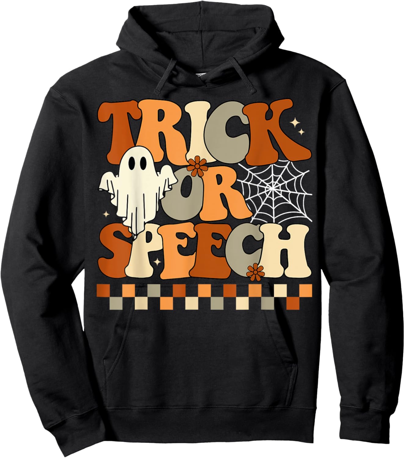 Trick or Speech Retro SLP Halloween Speech Therapy Halloween Hoodie - Hoodie | Black