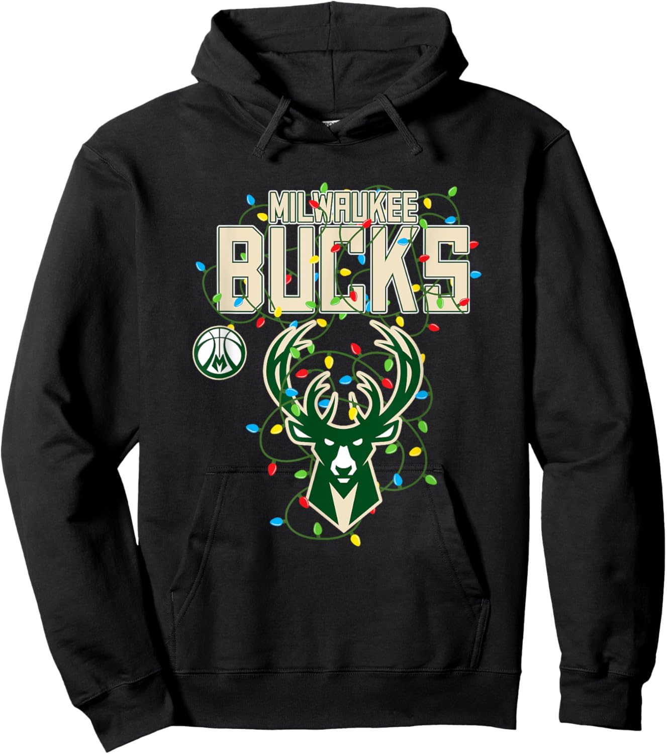 NBA Milwaukee Bucks Christmas Lights Holiday Hoodie - Hoodie | Black
