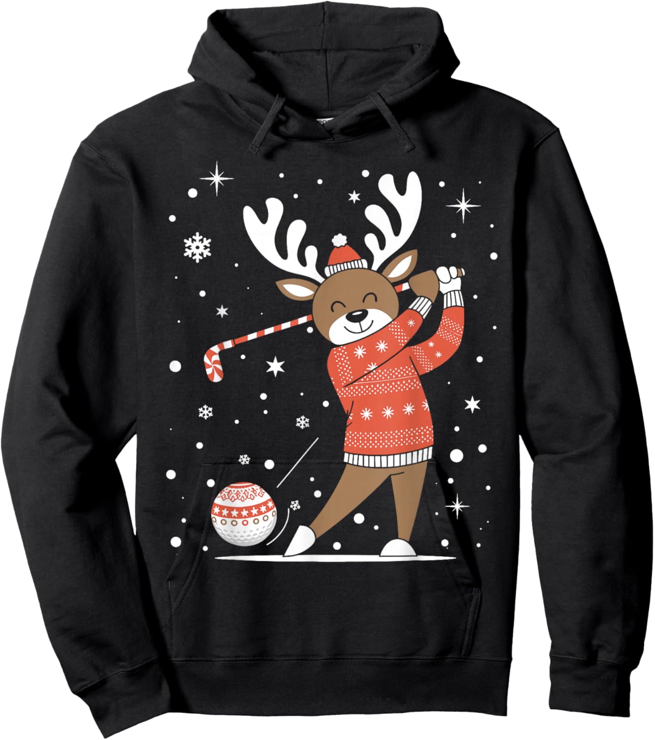 Golf Player Xmas Lights Reindeer Playing Golf Christmas Hoodie - Hoodie | Black