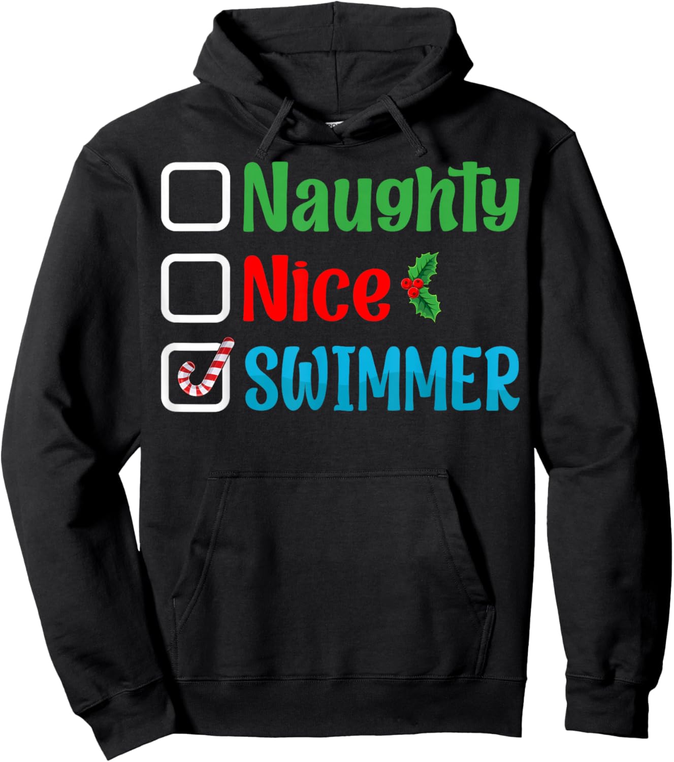 Naughty Nice Swimmer Xmas Swimming Lover Swim Christmas Hoodie - Hoodie | Black