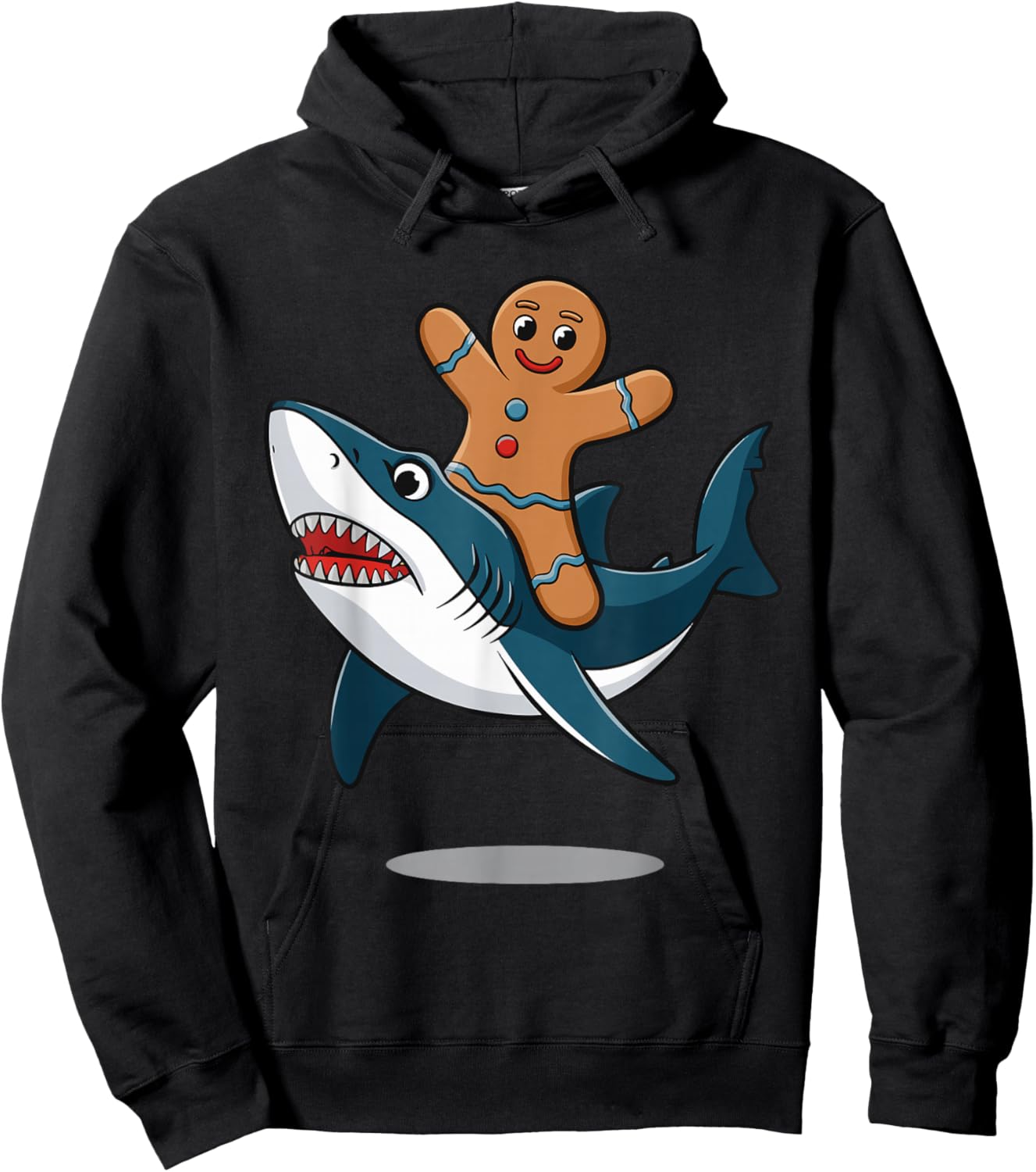 Gingerbread Riding A Shark Hoodie - Hoodie | Black