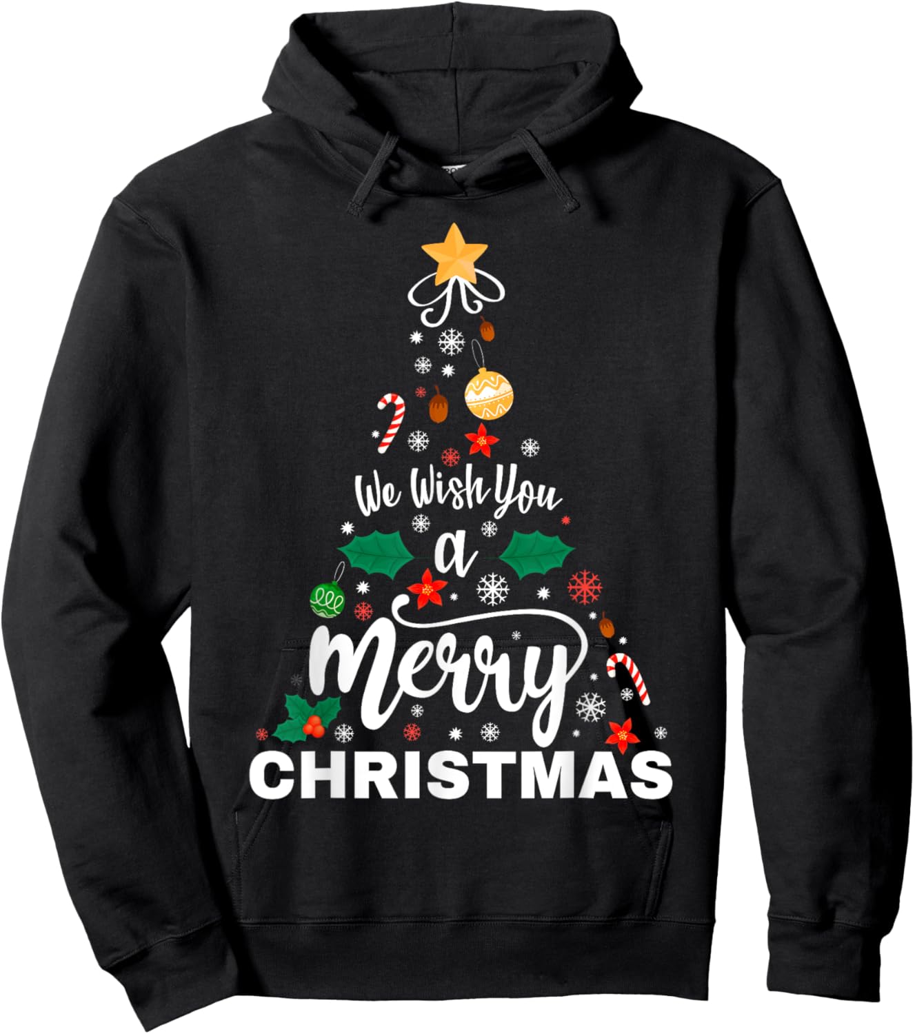 We Wish You Merry Christmas Vintage Xmas Tree Funny Holiday Hoodie - Hoodie | Black