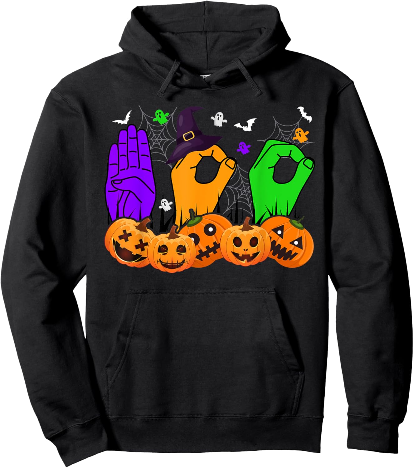 Boo Hands American Sign Language Pride ASL Halloween Hoodie - Hoodie | Black