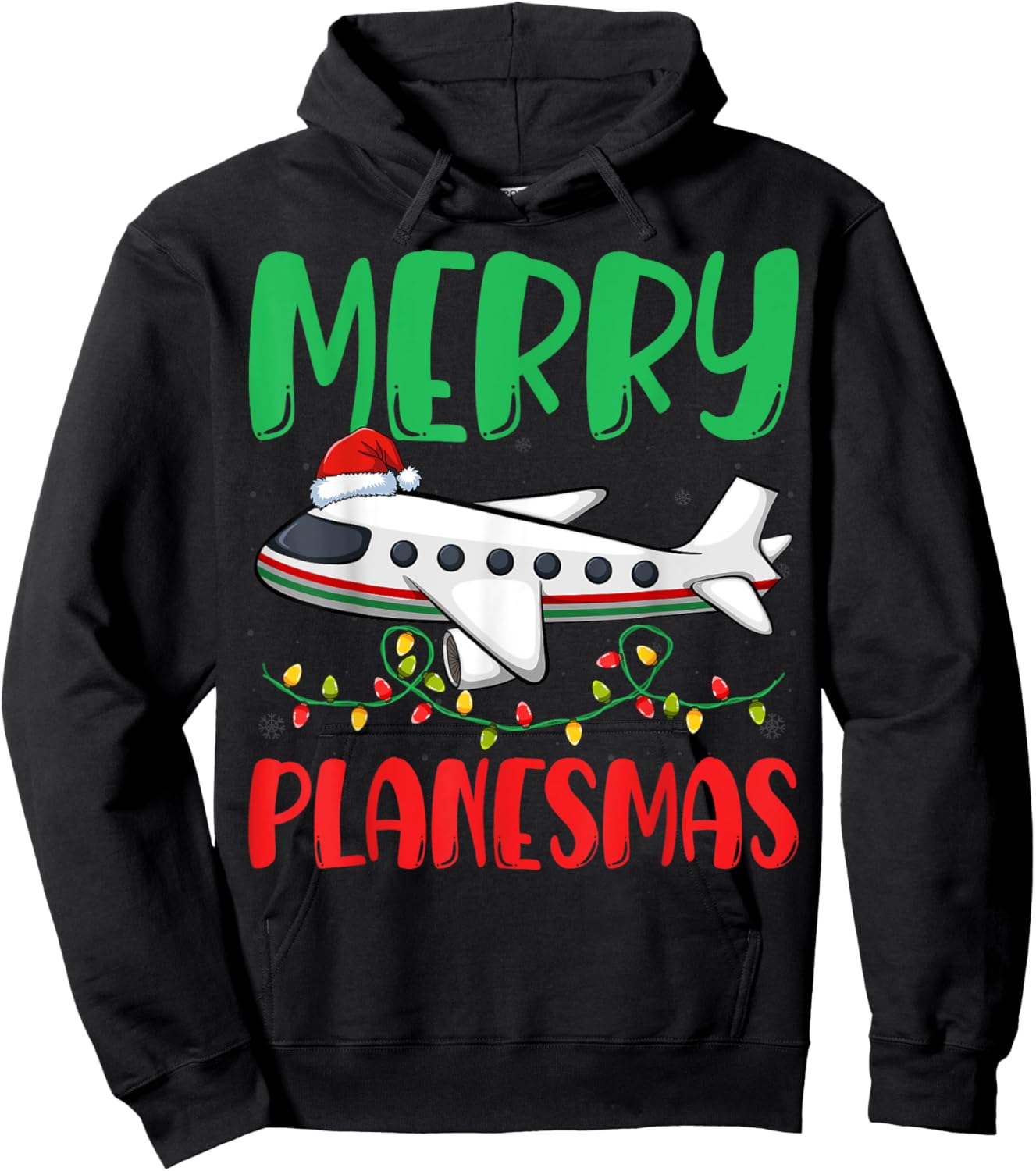 Merry Planesmas Xmas Lights Airplane Pilots Christmas Hoodie - Hoodie | Black