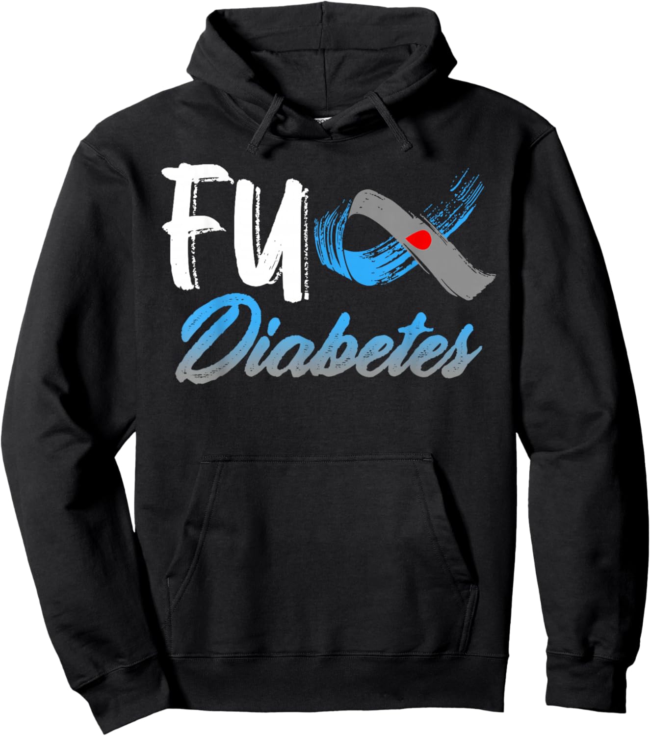 Fuck Diabetes Awareness Warrior Survivor Blue Gray Ribbon Hoodie - Hoodie | Black