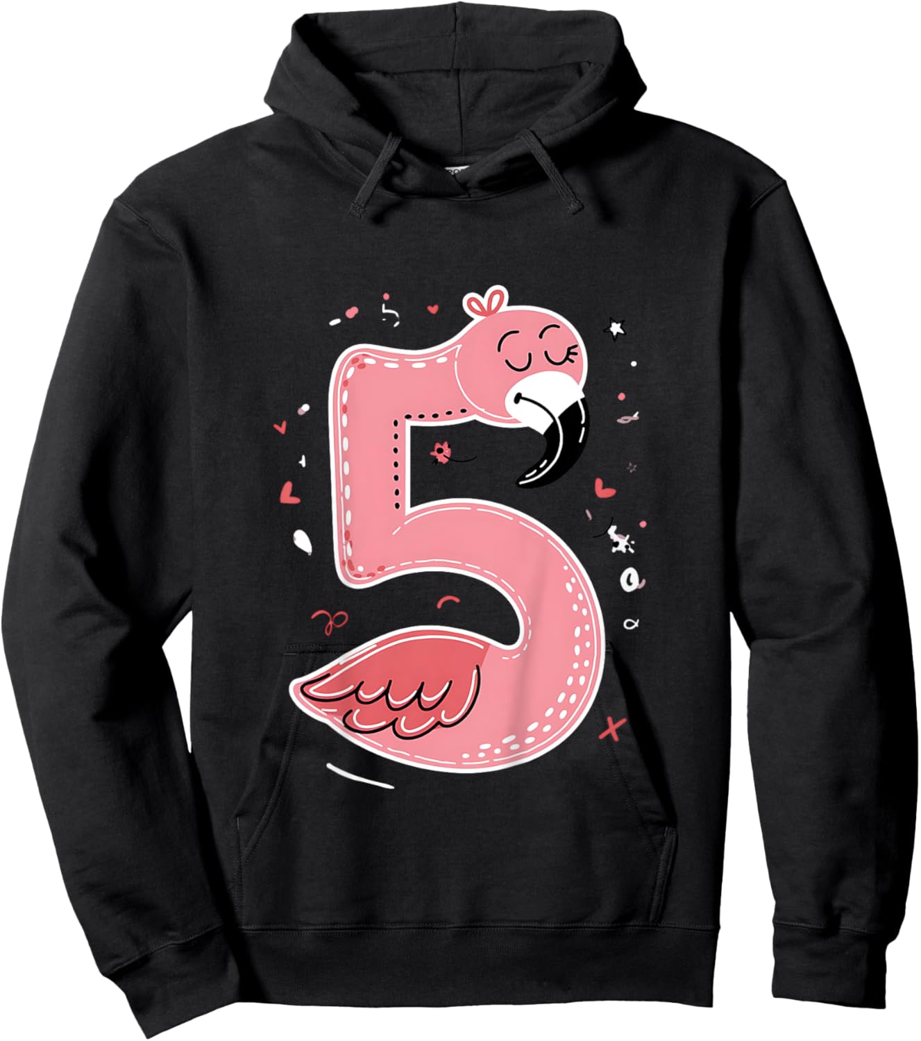 Celebrate 5 Years Old Party For Flamingo Birthday Girl Hoodie - Hoodie | Black