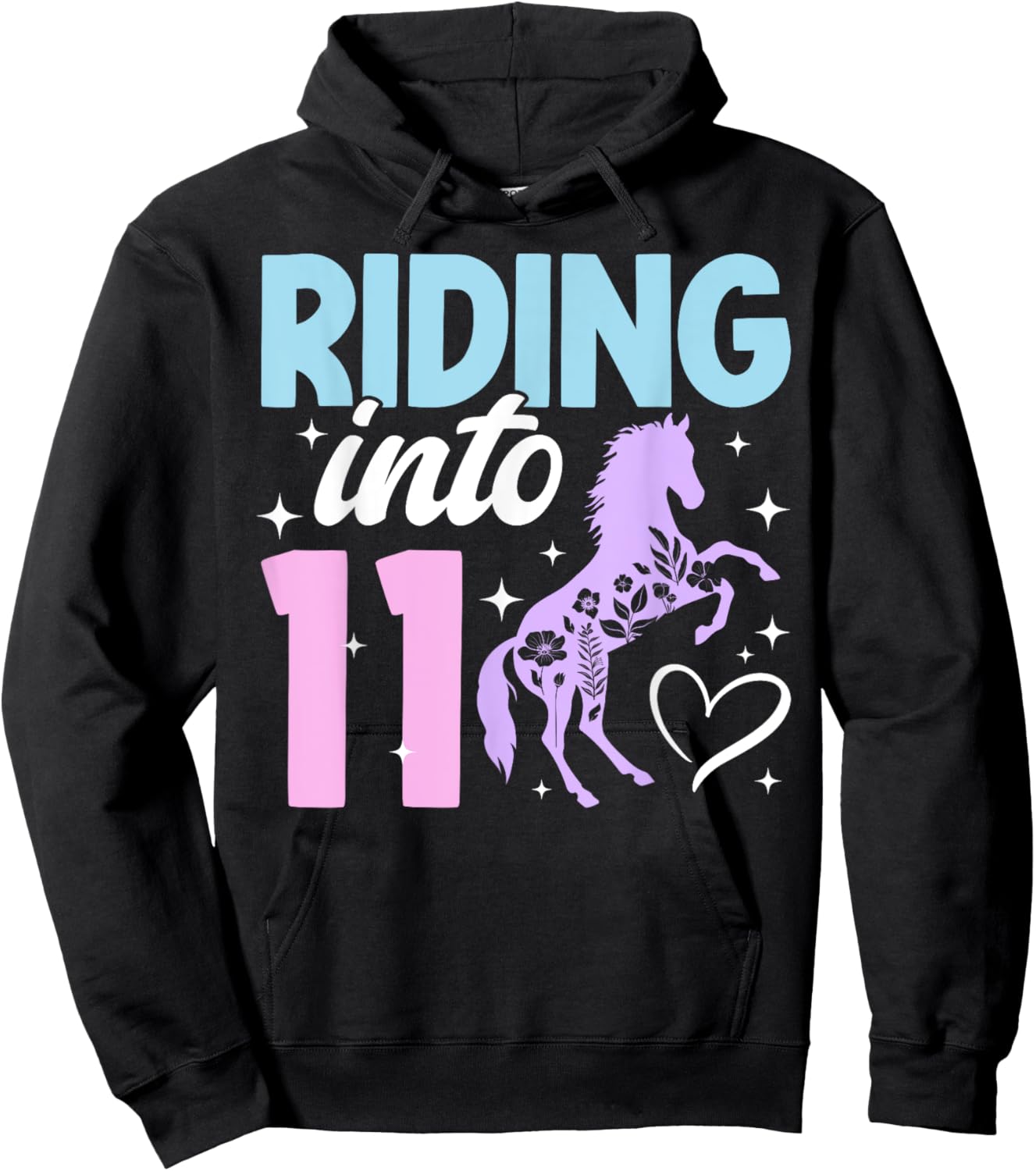 11th Horse Birthday Eleven Year Old Girl Horses Birthday Hoodie - Hoodie | Black