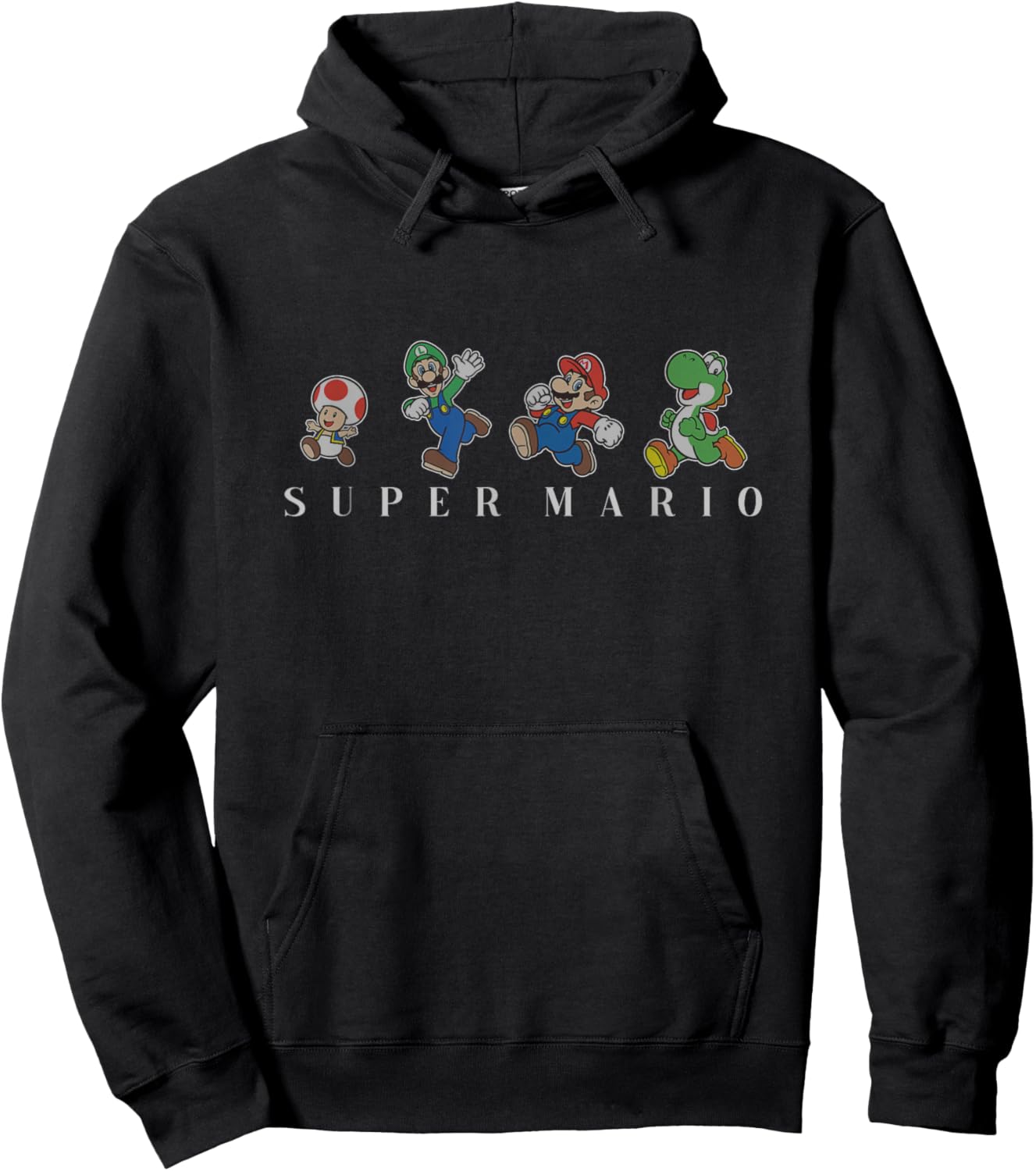 Super Mario Classic Character Line Up Simple Text Hoodie - Hoodie | Black
