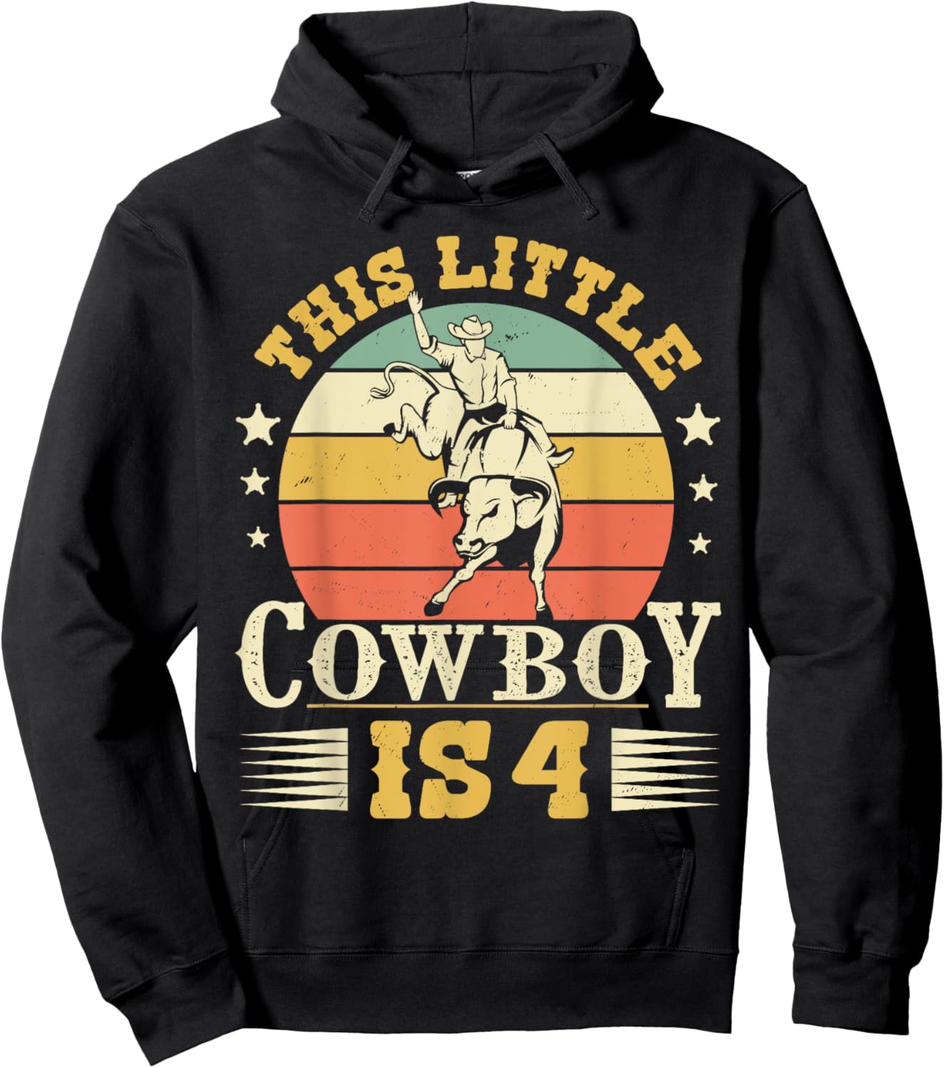 This Little Cowboy Is 4 Western Country Rodeo 4th Birthday Hoodie - Hoodie | Black