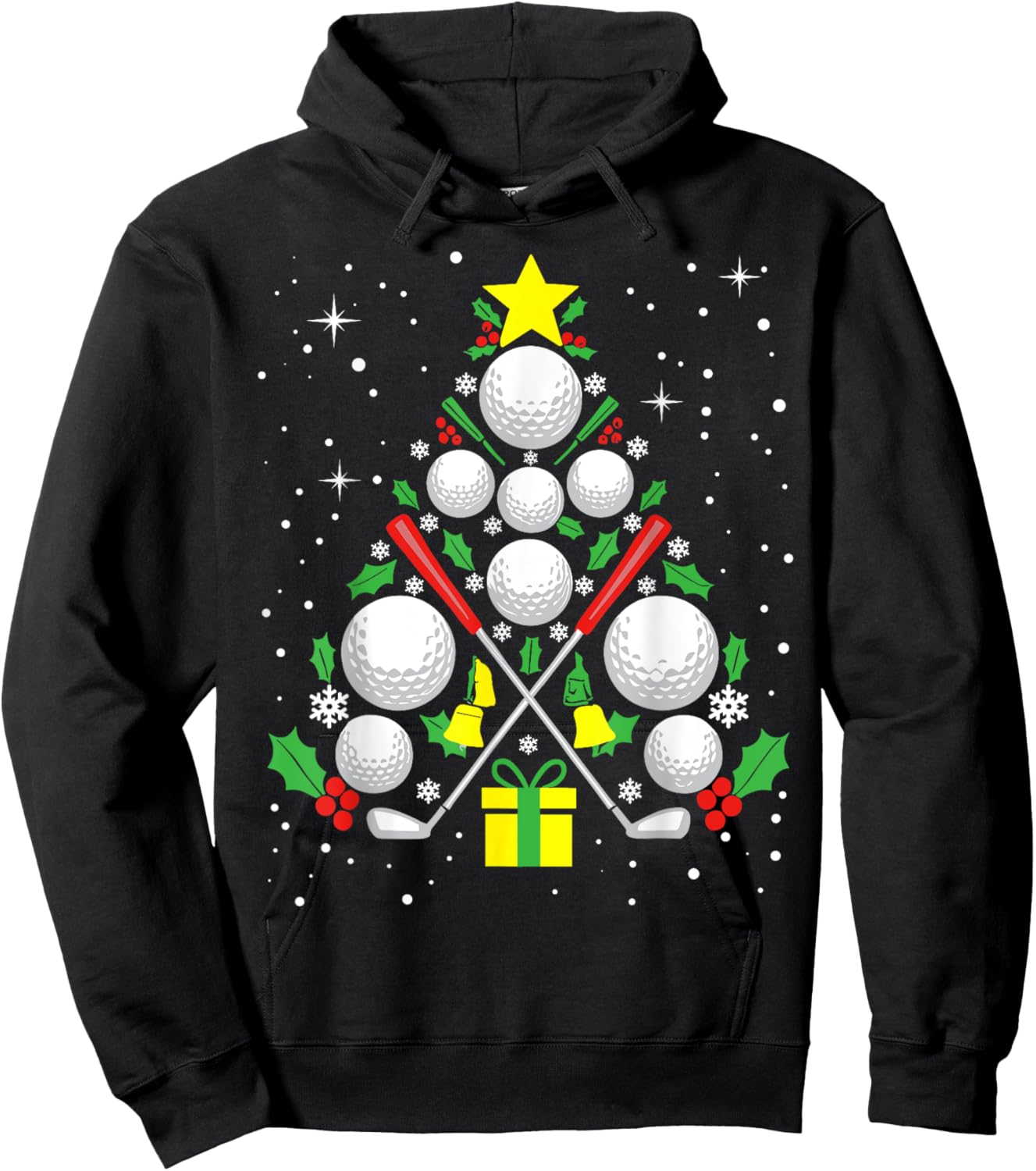 Funny Golf Player Xmas Lights Golf Christmas Tree Hoodie - Hoodie | Black
