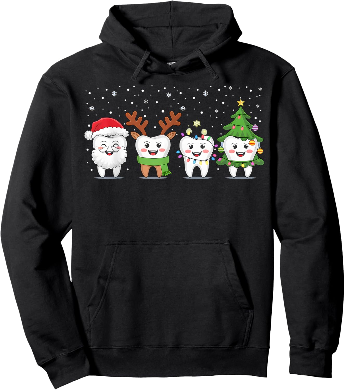 Cute Christmas Dental Tooth Characters Fun Holiday Dentist Hoodie - Hoodie | Black
