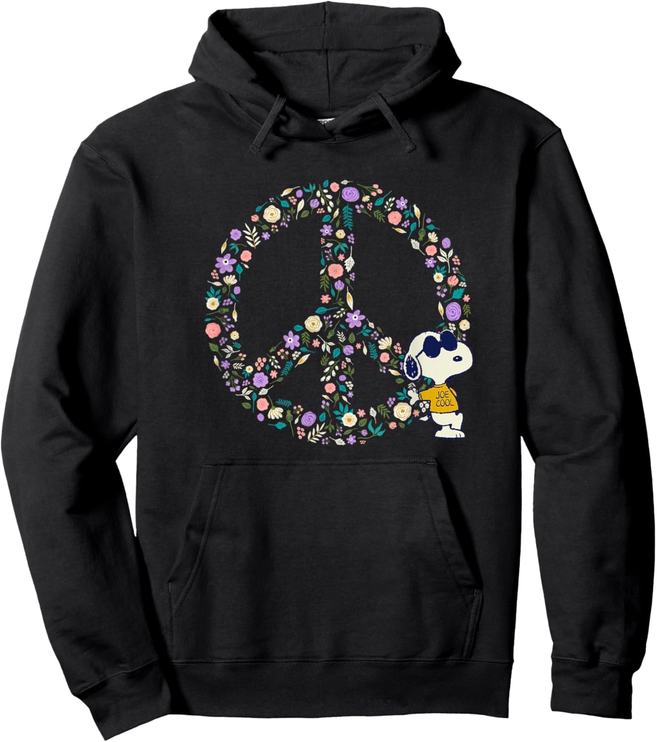Peanuts Snoopy Joe Cool Peace Sign Nature In Bloom Hoodie - Hoodie | Black
