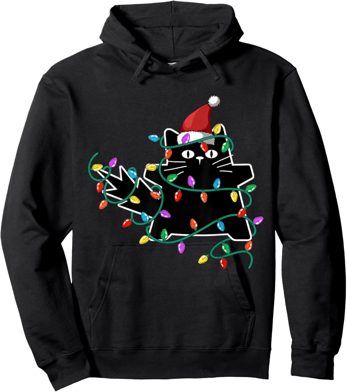 Black Cat Christmas Tree Lights Funny Santa Kitten Hoodie - Hoodie | Black