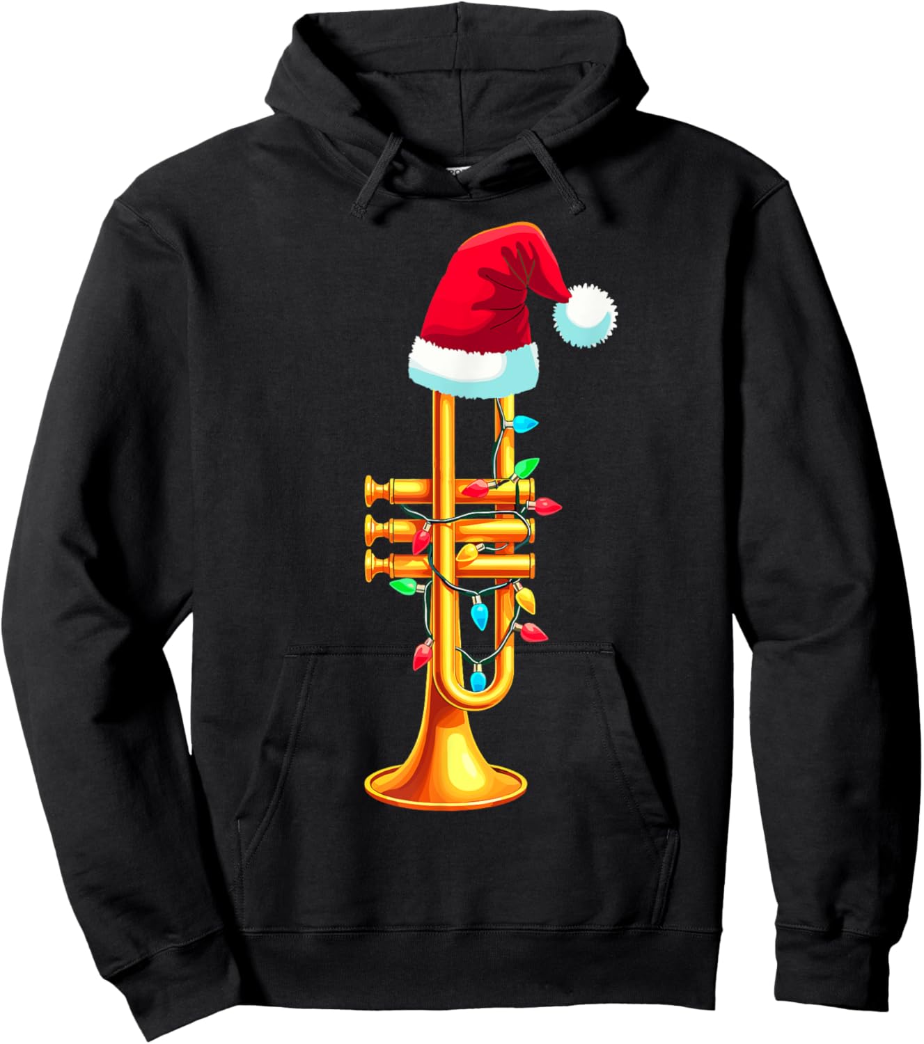 Santa Trumpet Musician Music Lover Xmas Christmas Party Hoodie - Hoodie | Black