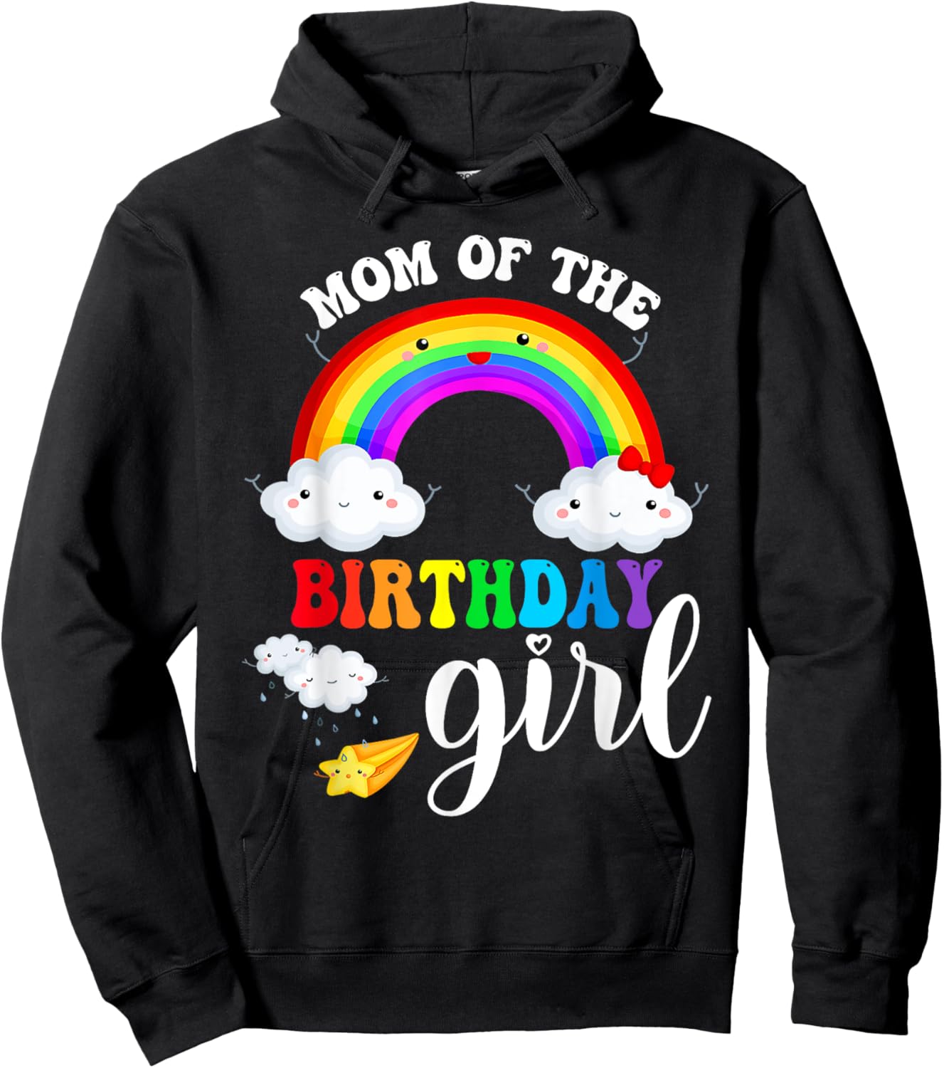 Mom of The Birthday Girl Rainbow B-Day Matching Family Hoodie - Hoodie | Black