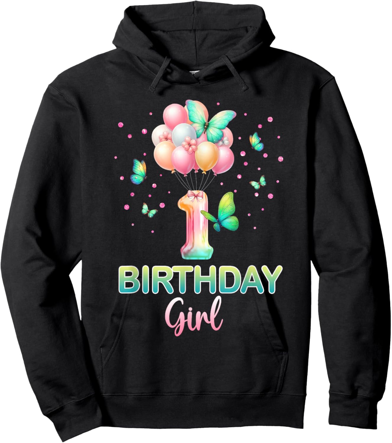 1st Birthday Shirt For Girls 1 Year Old Butterfly Birthday Hoodie - Hoodie | Black