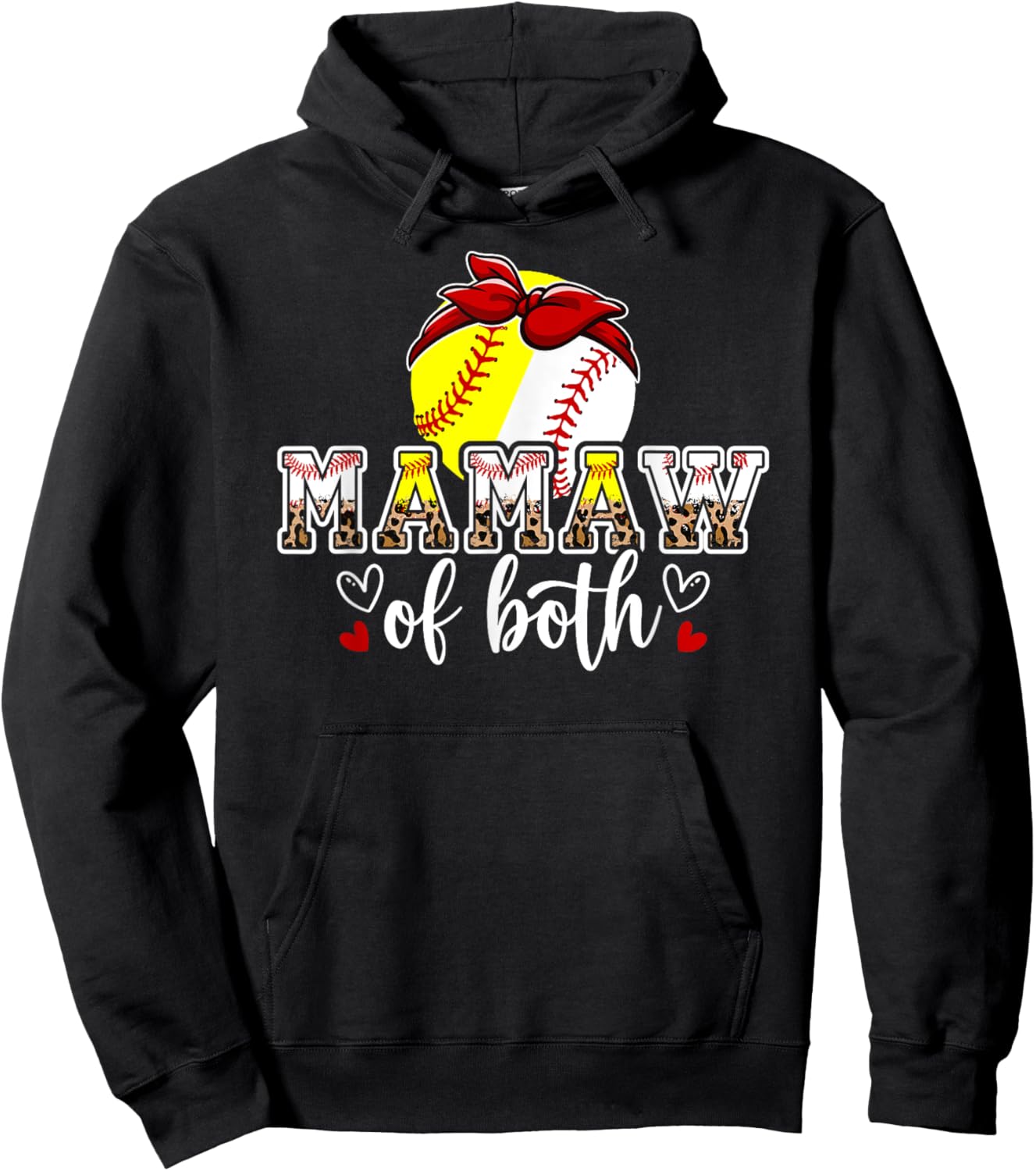 Mamaw Of Both Leopard Softball Baseball Mamaw Grandma Hoodie - Hoodie | Black