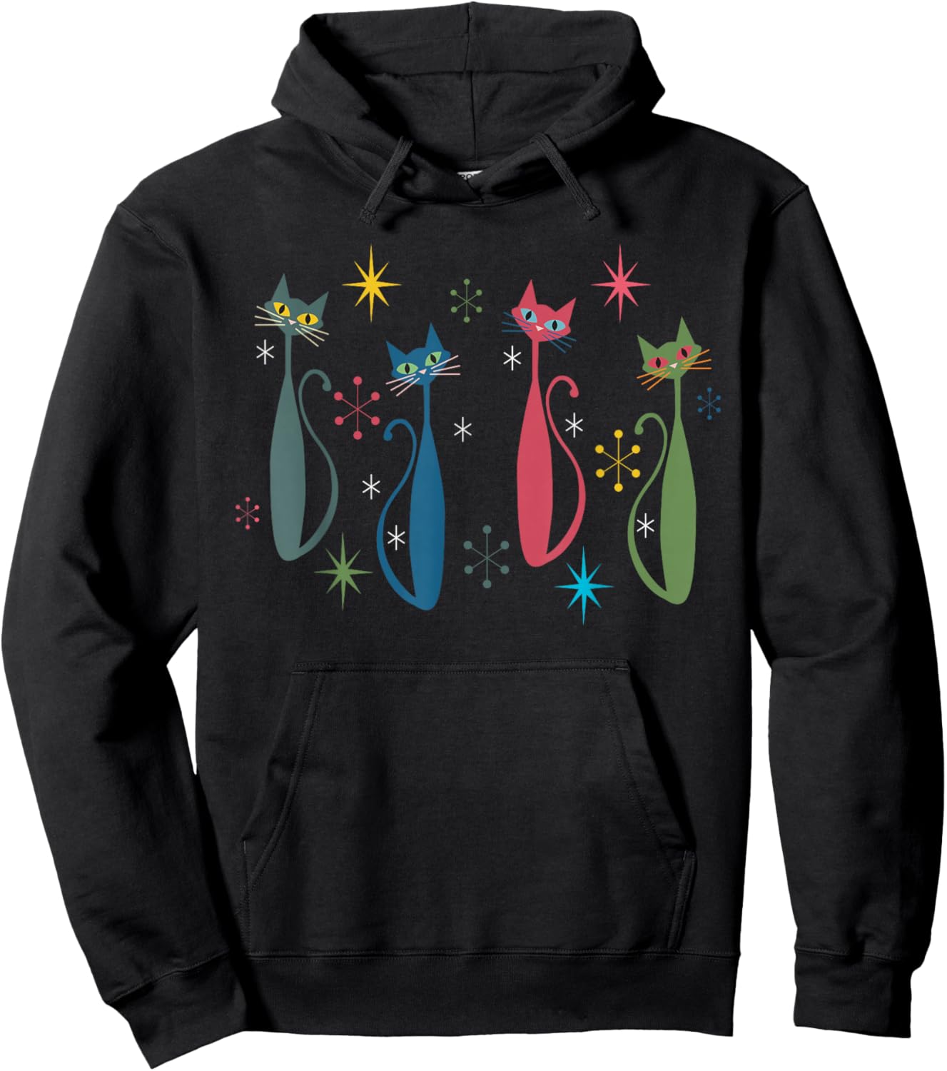 Atomic Cat Mid Century Modern Cats Art Vintage Retro Women Hoodie - Hoodie | Black