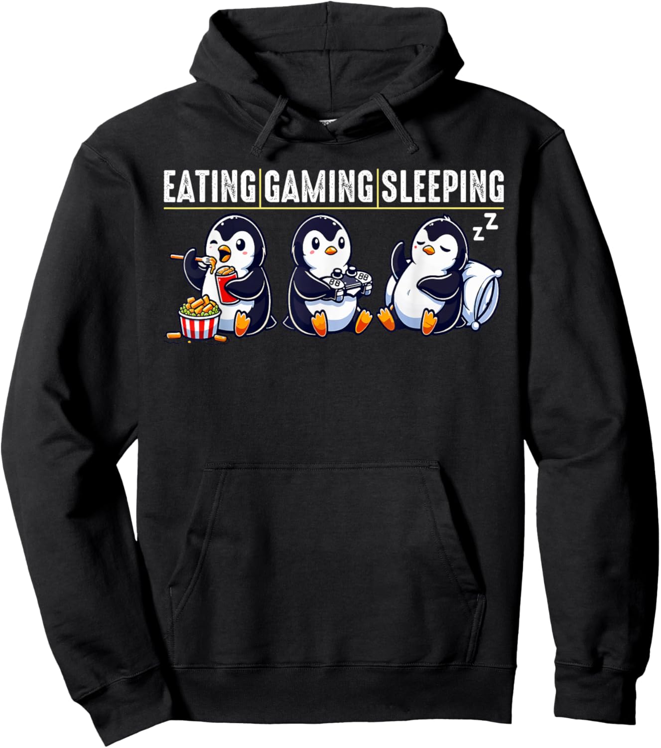 Eating Gaming Sleeping Penguin Hoodie - Hoodie | Black