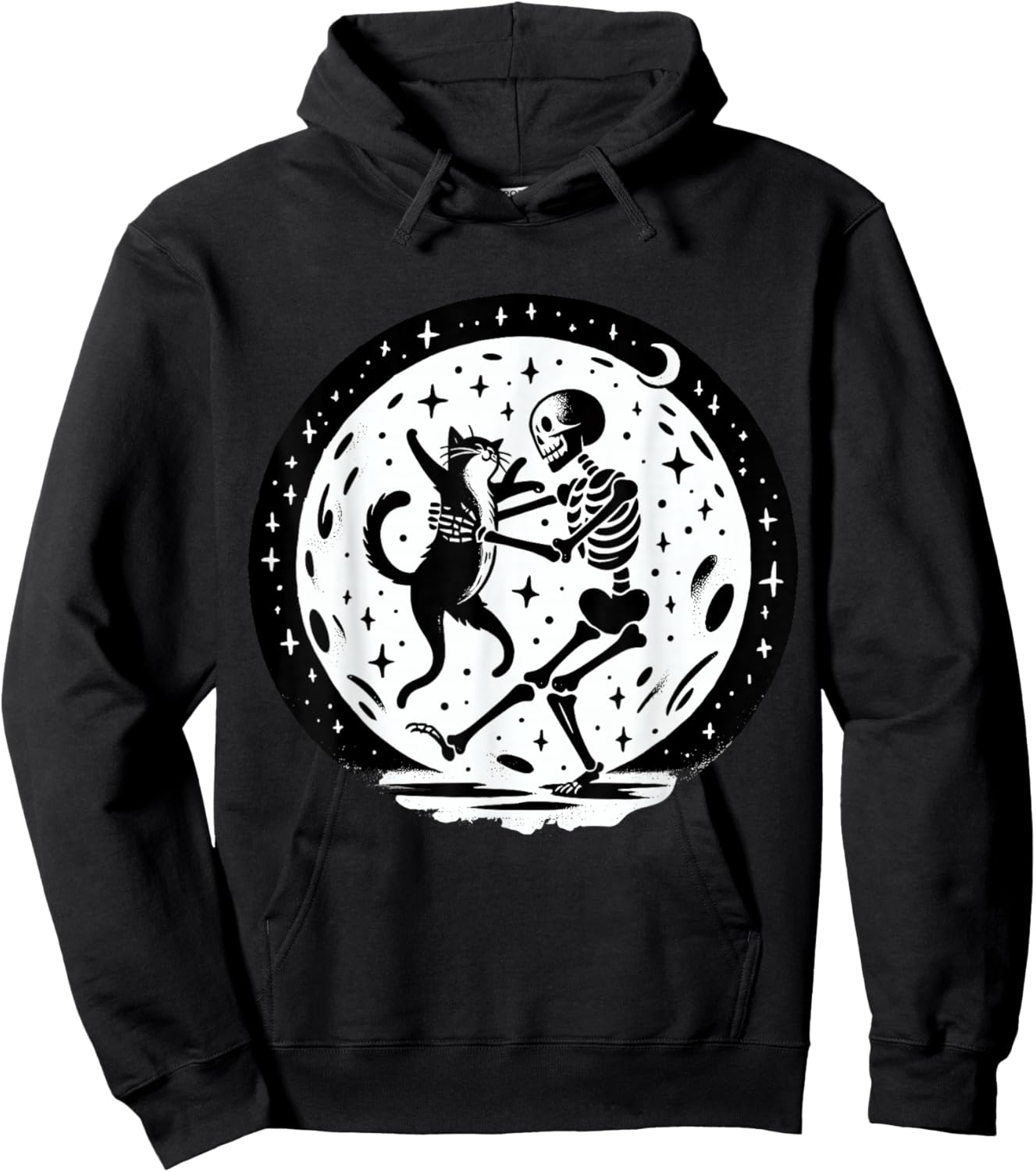 Skeleton Dancing with Cat Halloween Hoodie - Hoodie | Black