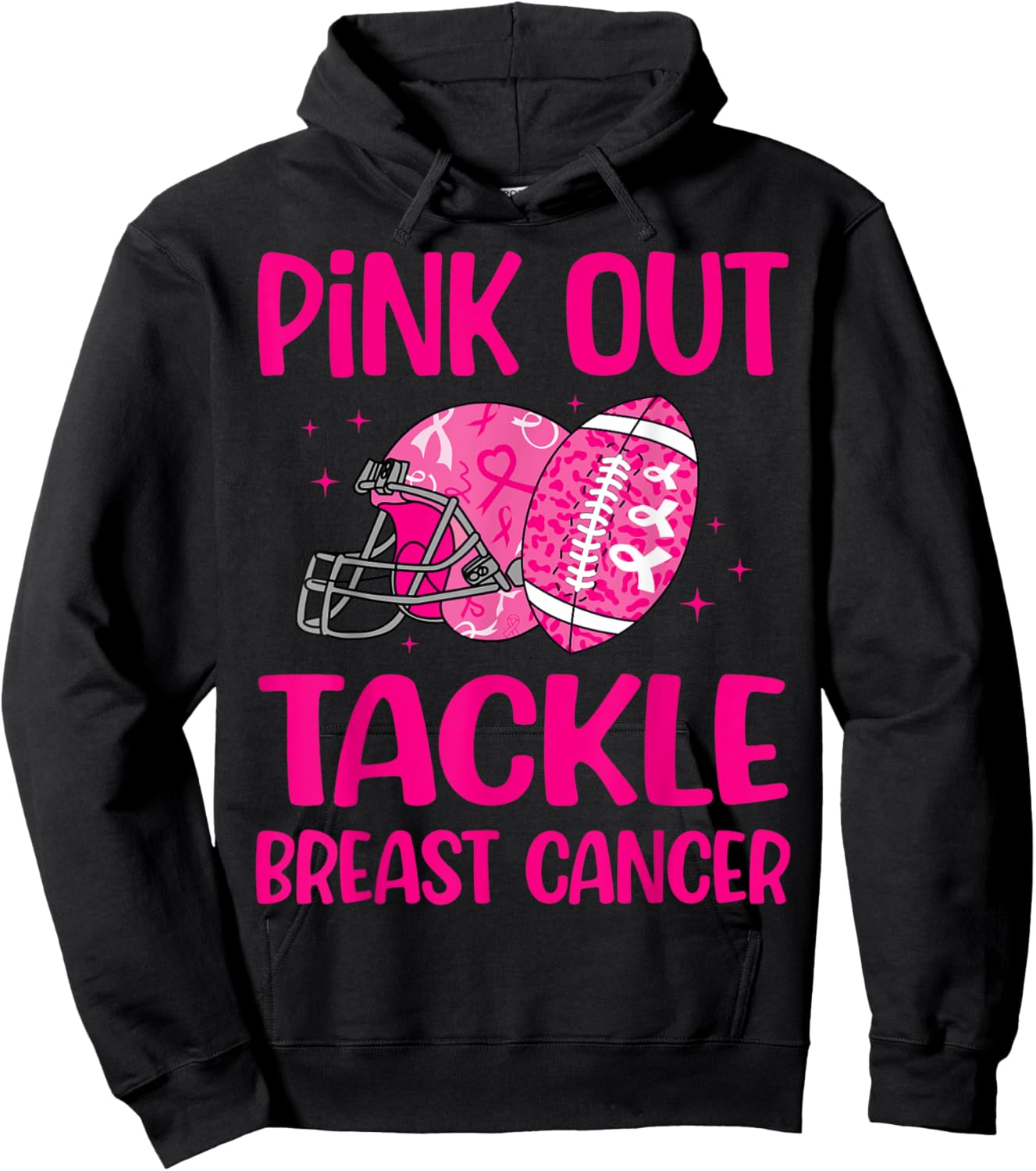 American Football Pink Out Tackle Breast Cancer Awareness Hoodie - Hoodie | Black