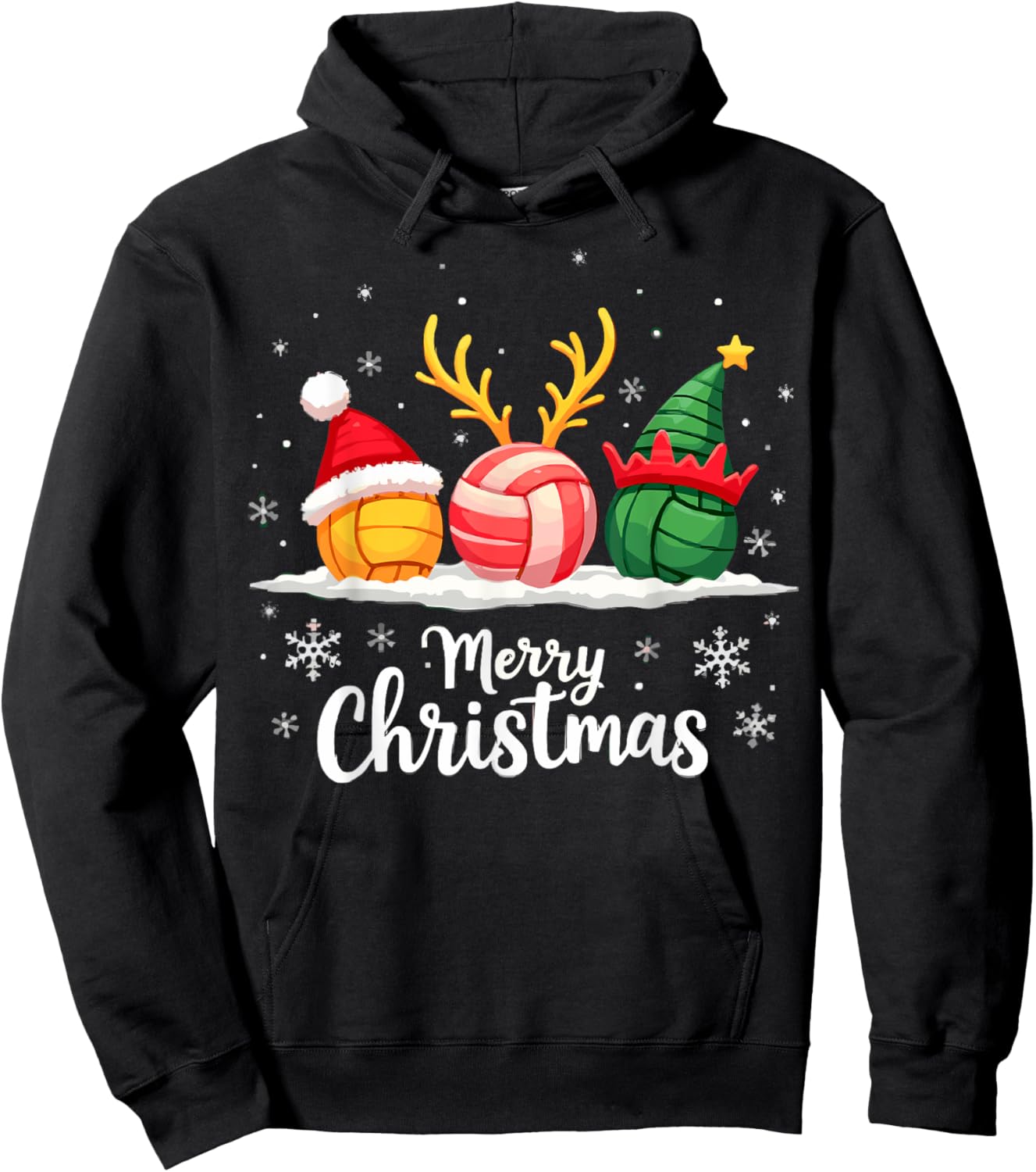 Volleyball Reindeer Santa Elf Merry Christmas Xmas Party Hoodie - Hoodie | Black
